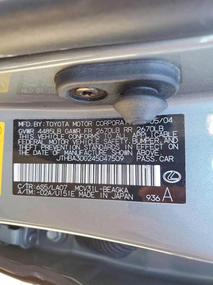 2004 Lexus Es 330 Base Gray vin: JTHBA30G245047509