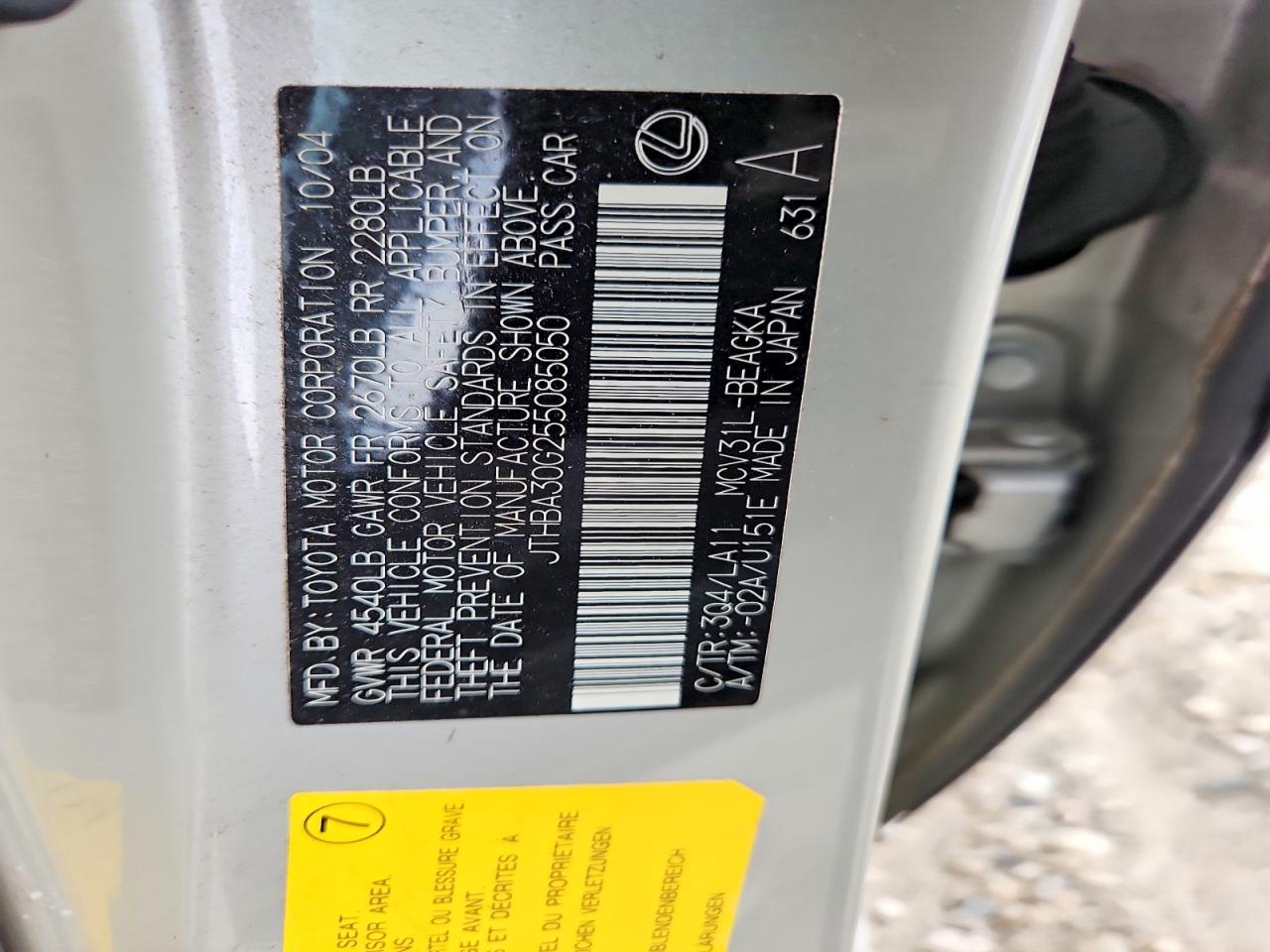 2005 Lexus Es 330 Silver vin: JTHBA30G255085050