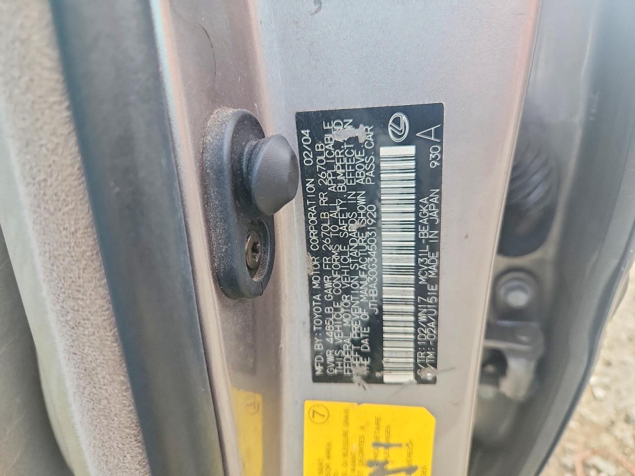 2004 Lexus Es 330 Серебряный vin: JTHBA30G345031920