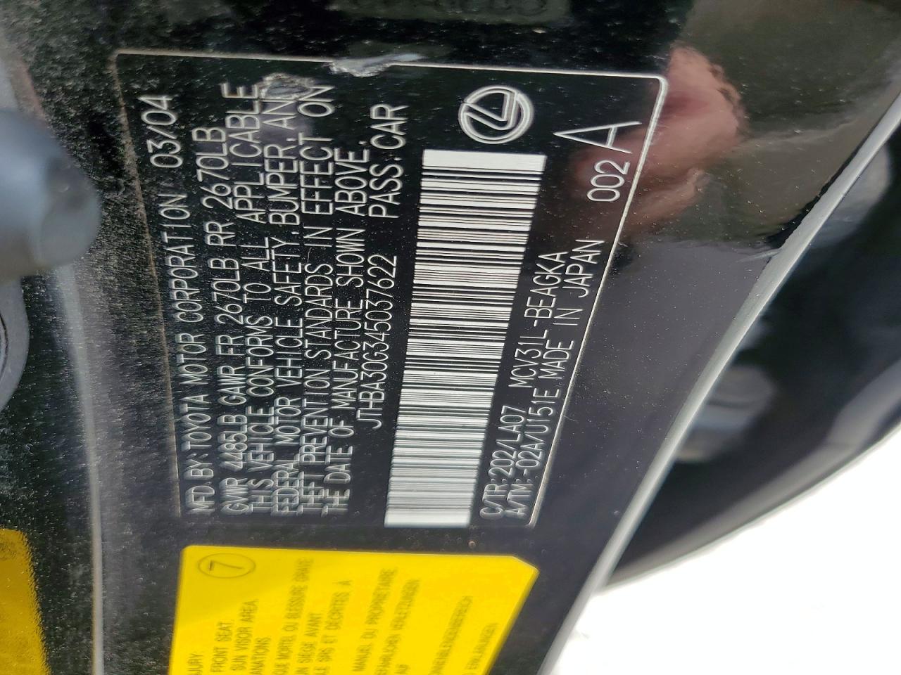 2004 Lexus Es 330 Black vin: JTHBA30G345037622