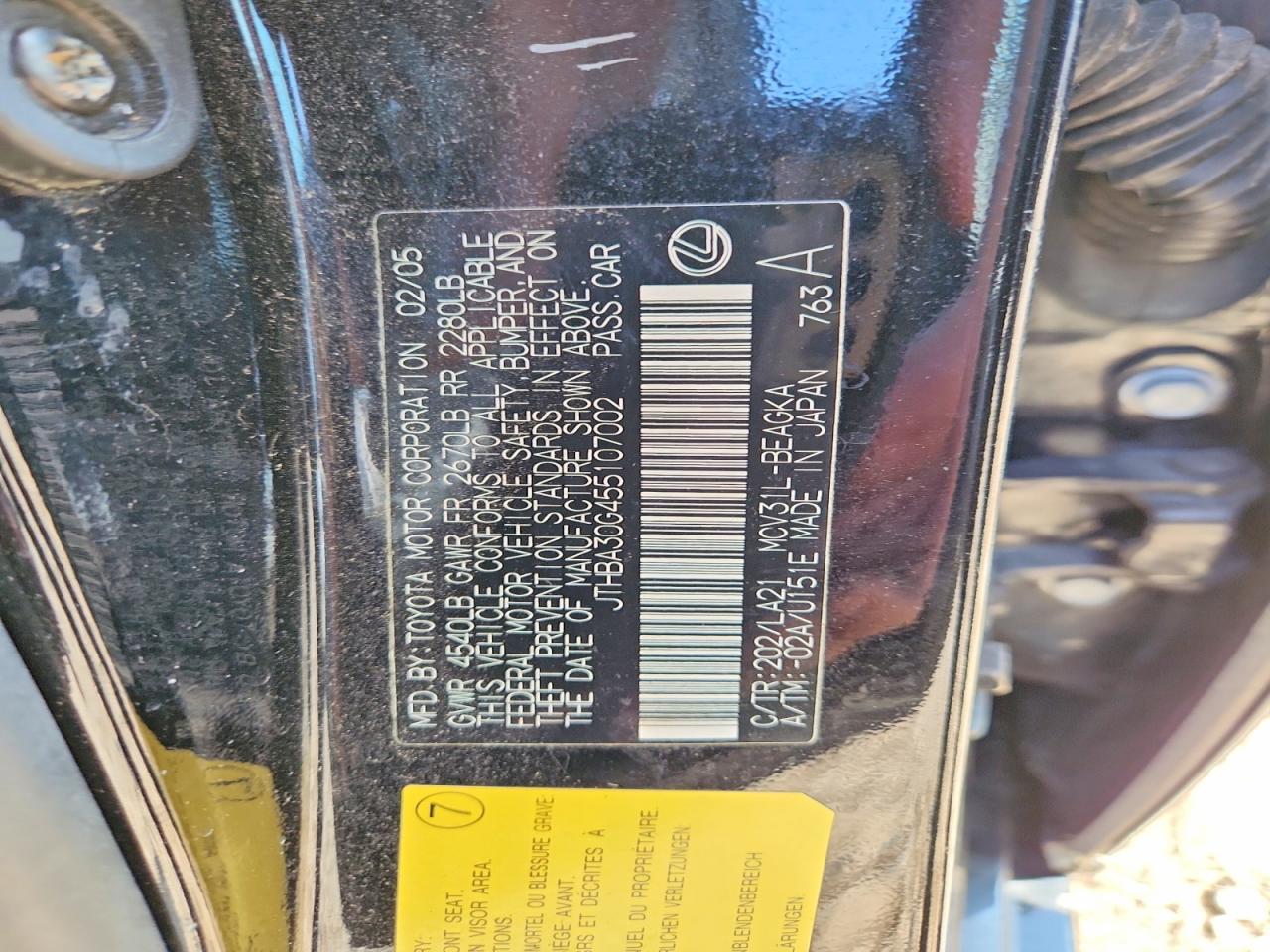 2005 Lexus Es 330 Black vin: JTHBA30G455107002
