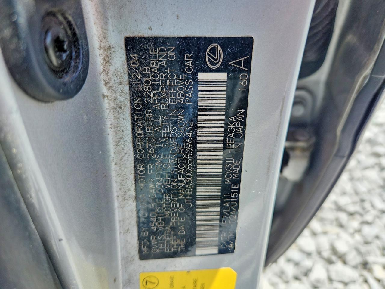 2005 Lexus Es 330 Silver vin: JTHBA30G555096432