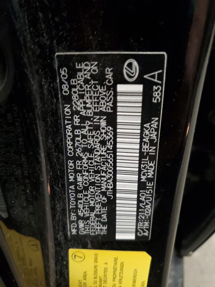 2006 Lexus Es 330 Base Black vin: JTHBA30G565145369