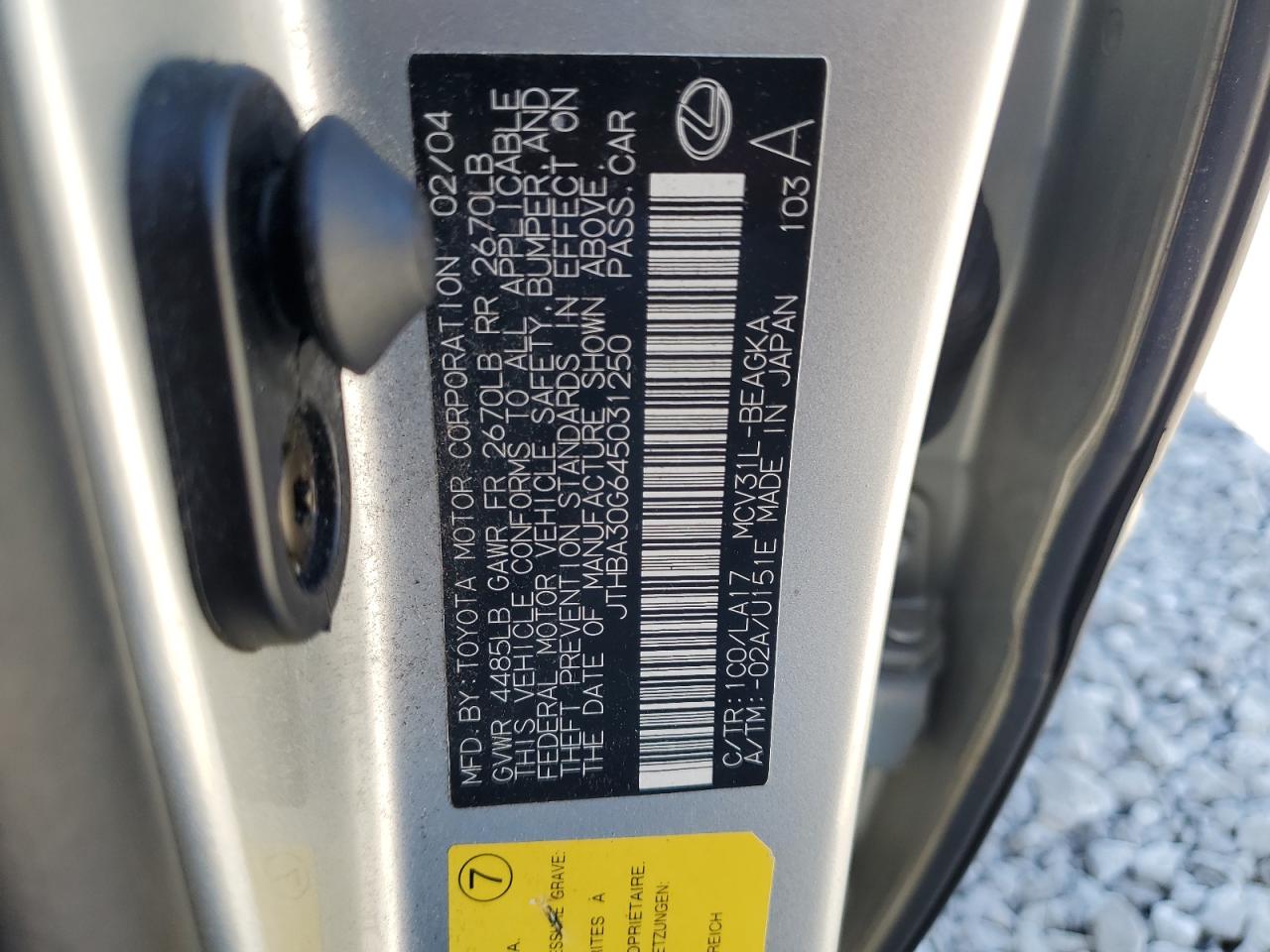 2004 Lexus Es 330 Silver vin: JTHBA30G645031250
