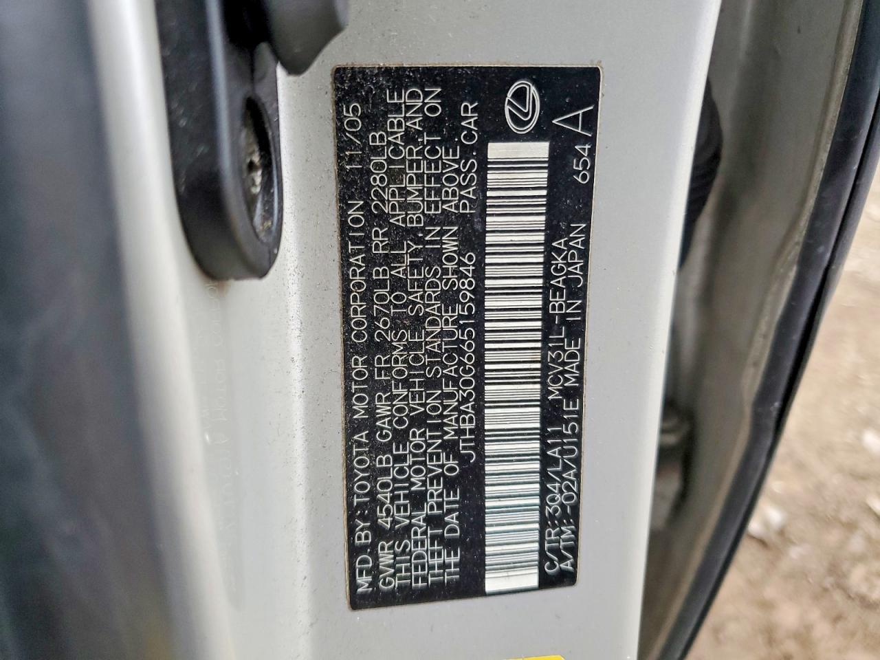 2006 Lexus Es 330 Base Серебряный vin: JTHBA30G665159846