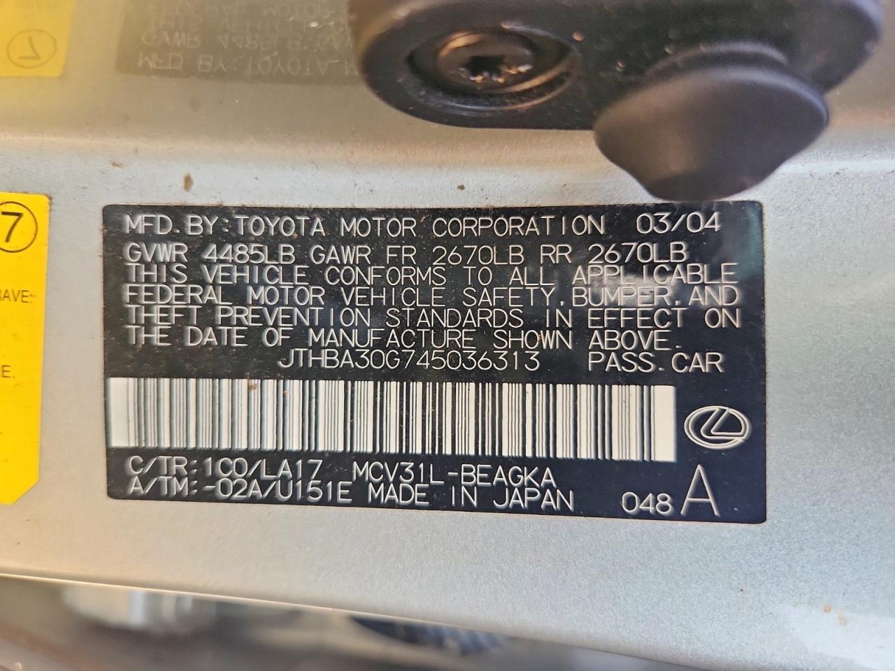2004 Lexus Es 330 Silver vin: JTHBA30G745036313