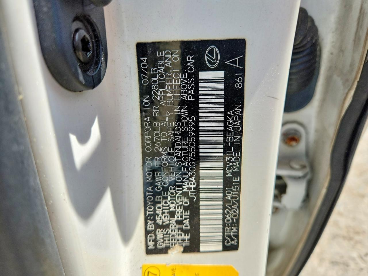 2005 Lexus Es 330 White vin: JTHBA30G755059995