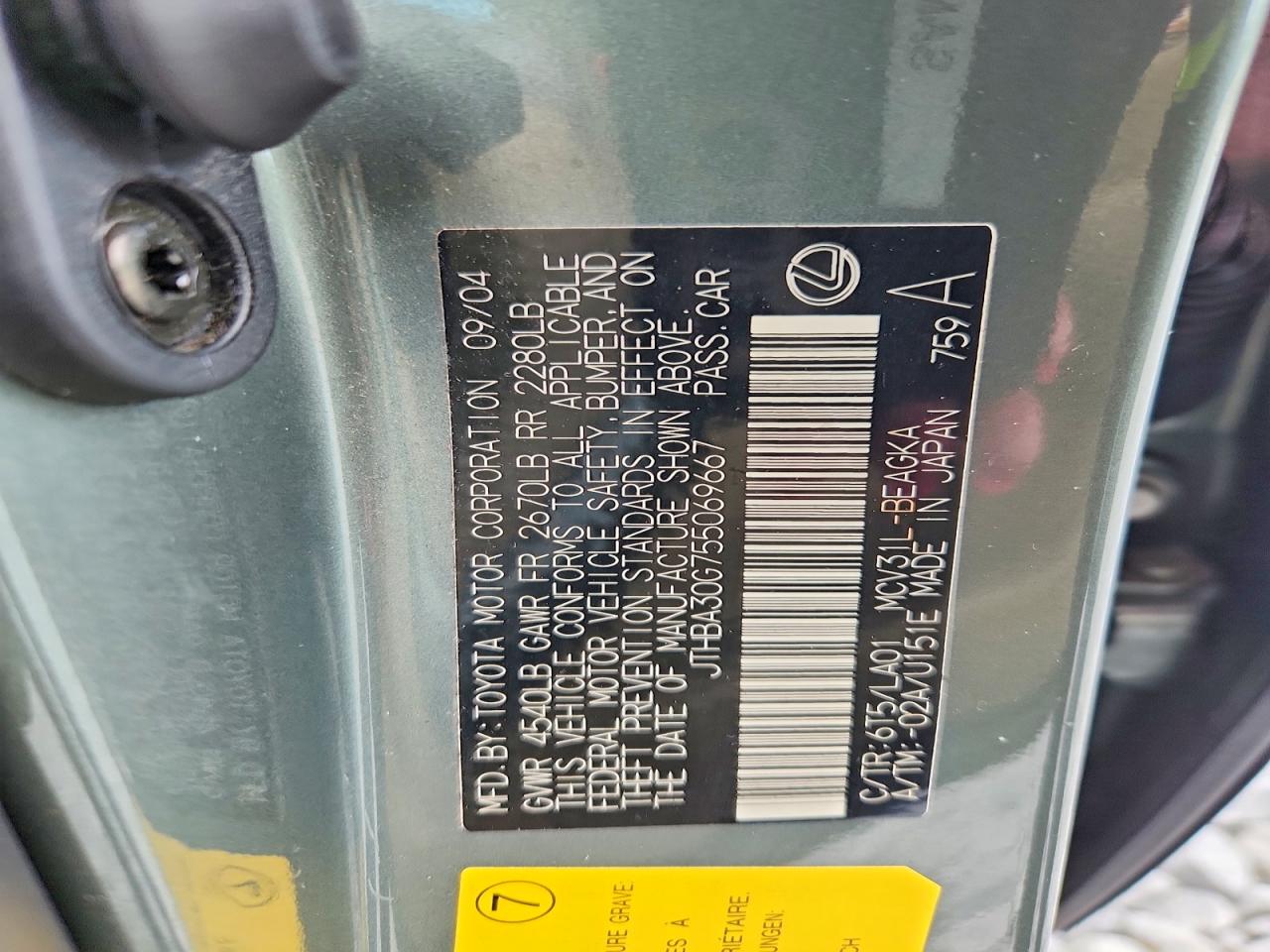 2005 Lexus Es 330 Green vin: JTHBA30G755069667
