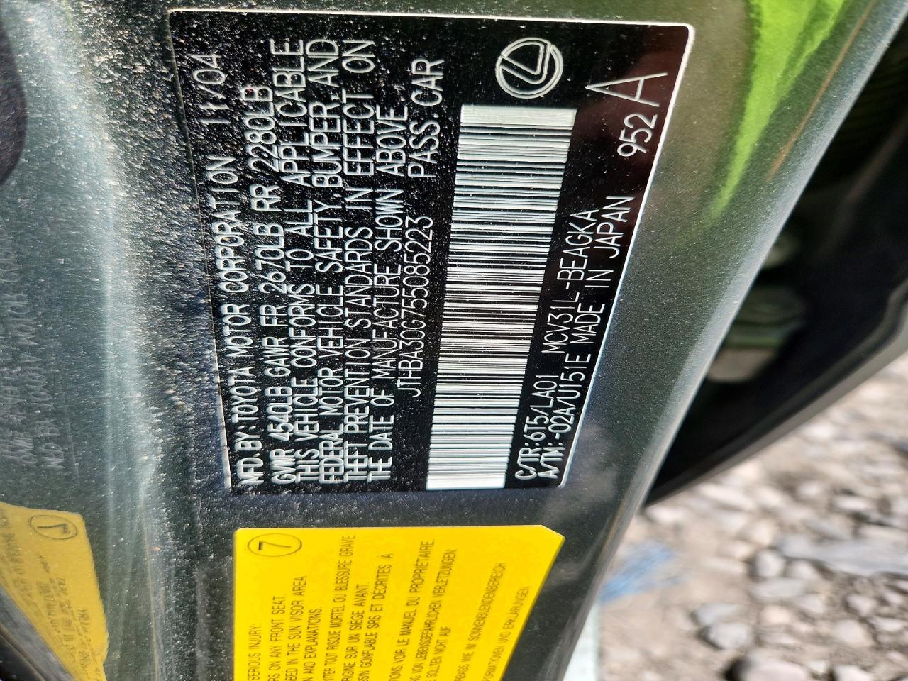 2005 Lexus Es 330 Green vin: JTHBA30G755085223