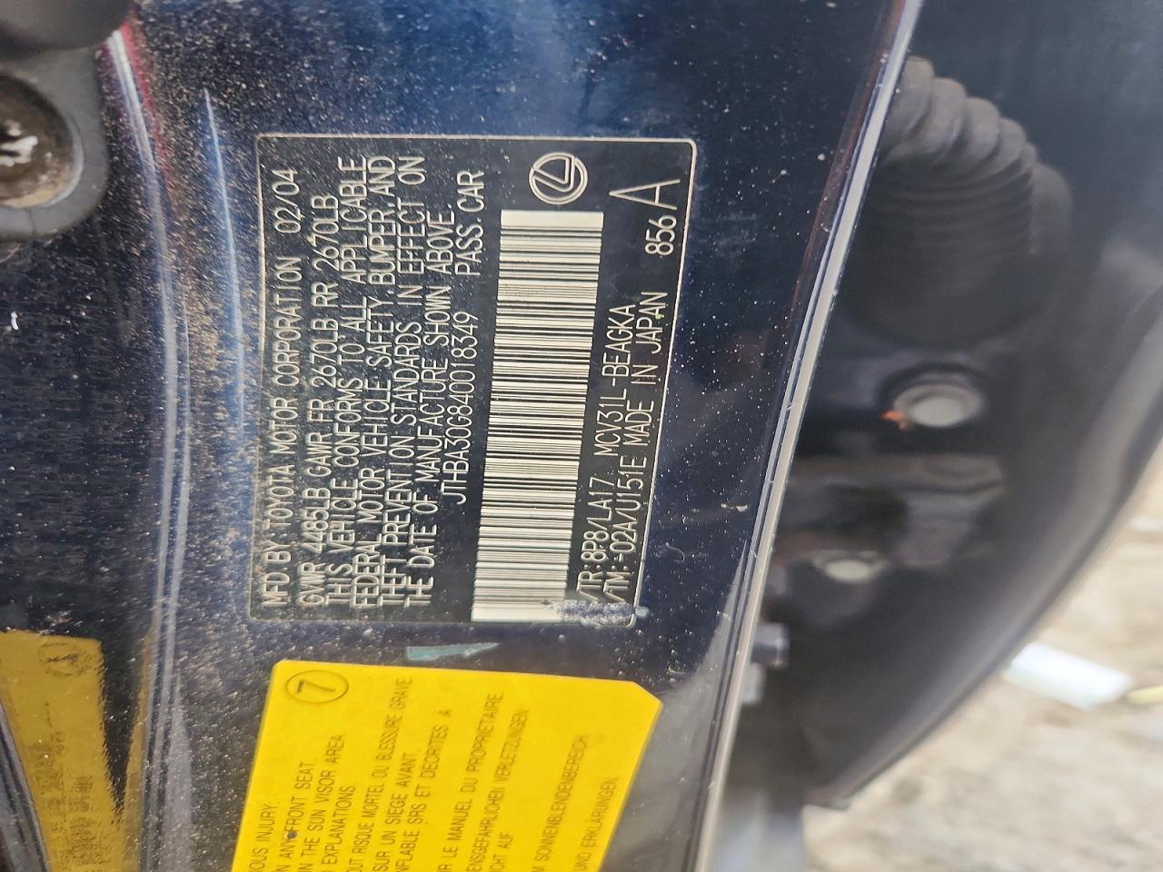 2004 Lexus Es 330 Черный vin: JTHBA30G840018349