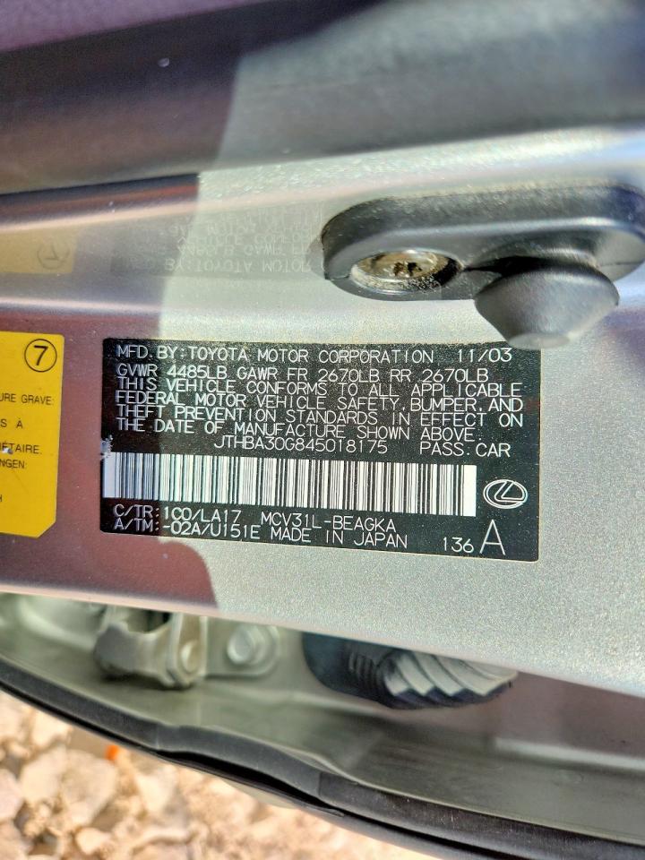 2004 Lexus Es 330 Silver vin: JTHBA30G845018175