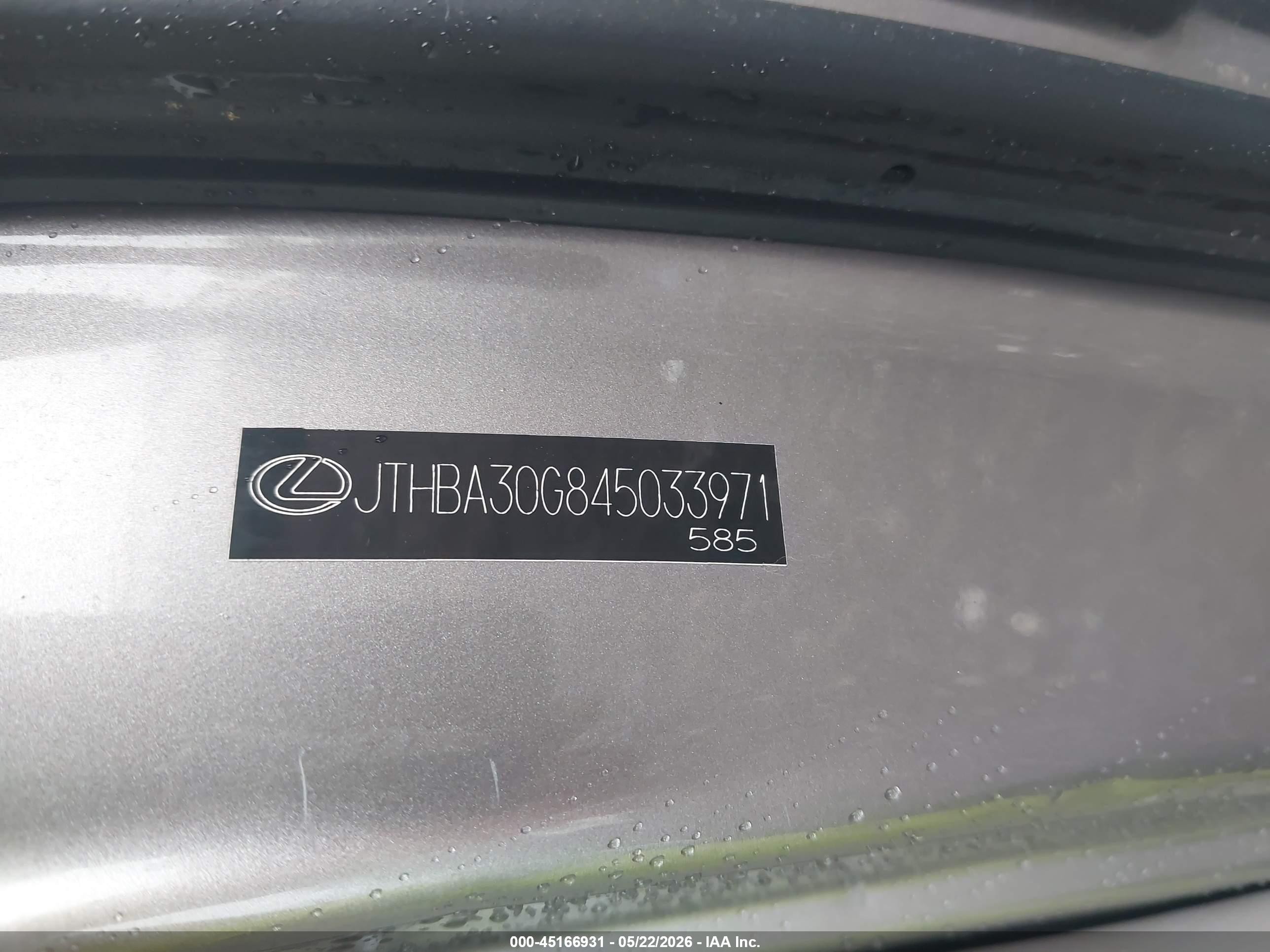 2004 Lexus Es 330 Silver vin: JTHBA30G845033971