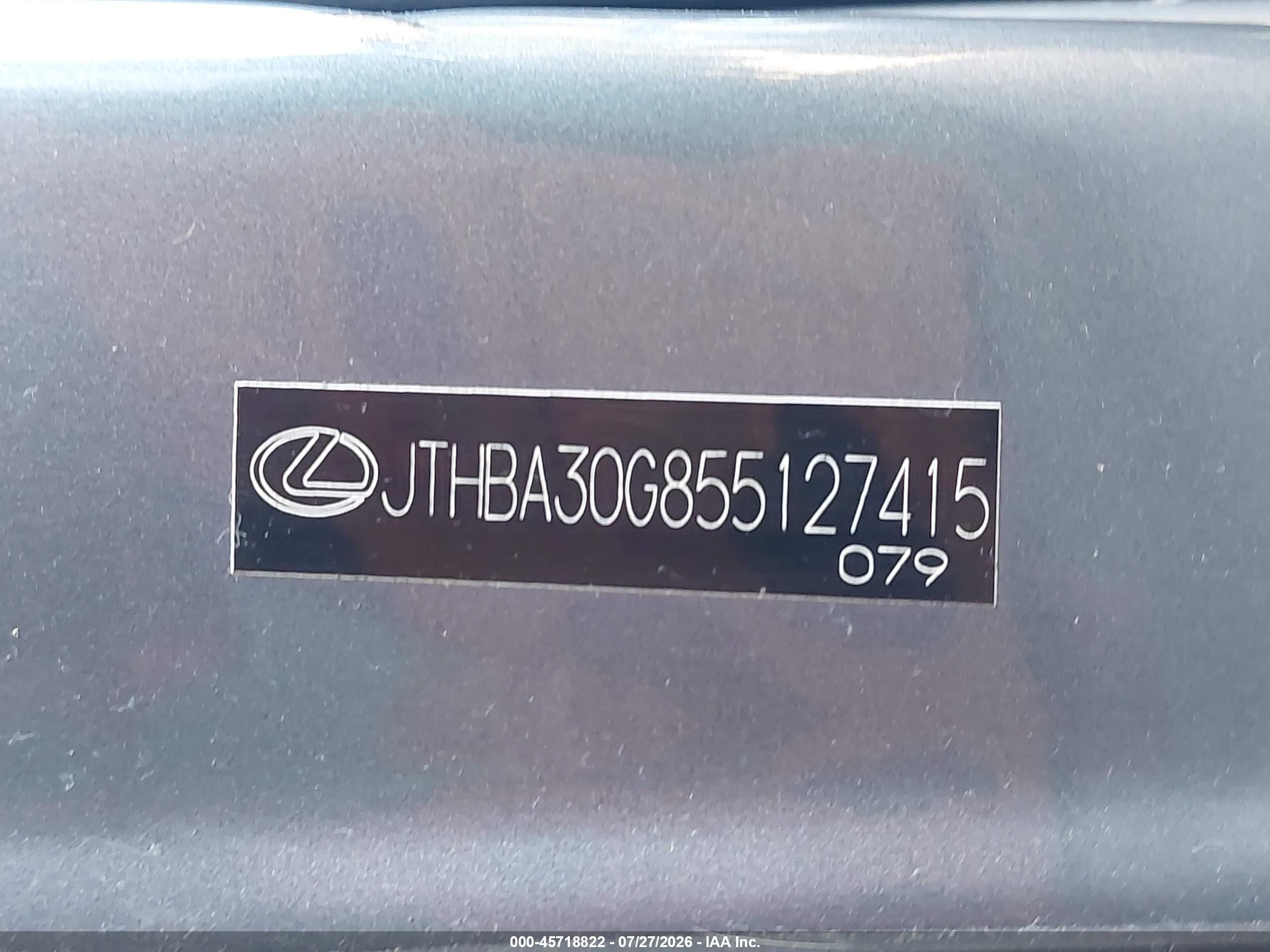 2005 Lexus Es 330   Серый vin: JTHBA30G855127415
