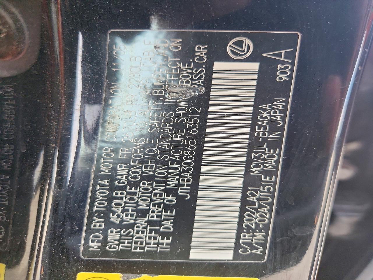 2006 Lexus Es 330 Black vin: JTHBA30G865163512