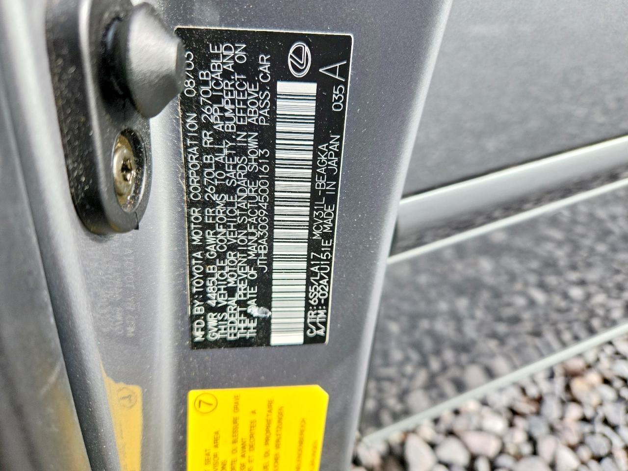 2004 Lexus Es 330 Gray vin: JTHBA30G945001613