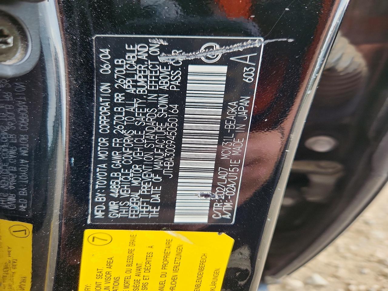2004 Lexus Es 330 Base Black vin: JTHBA30G945050164