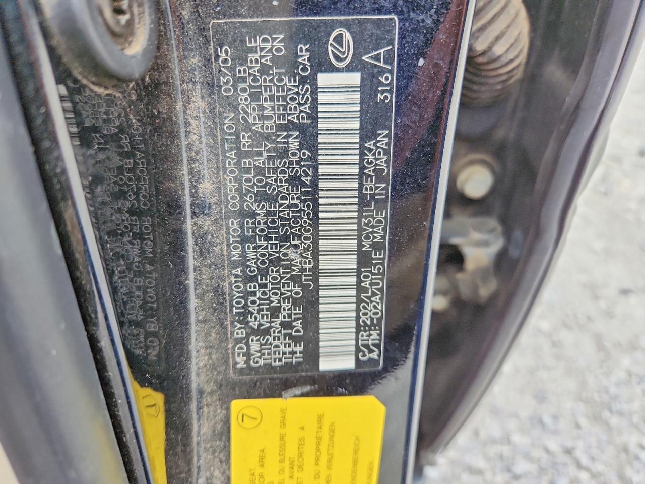 2005 Lexus Es 330 Black vin: JTHBA30G955114219