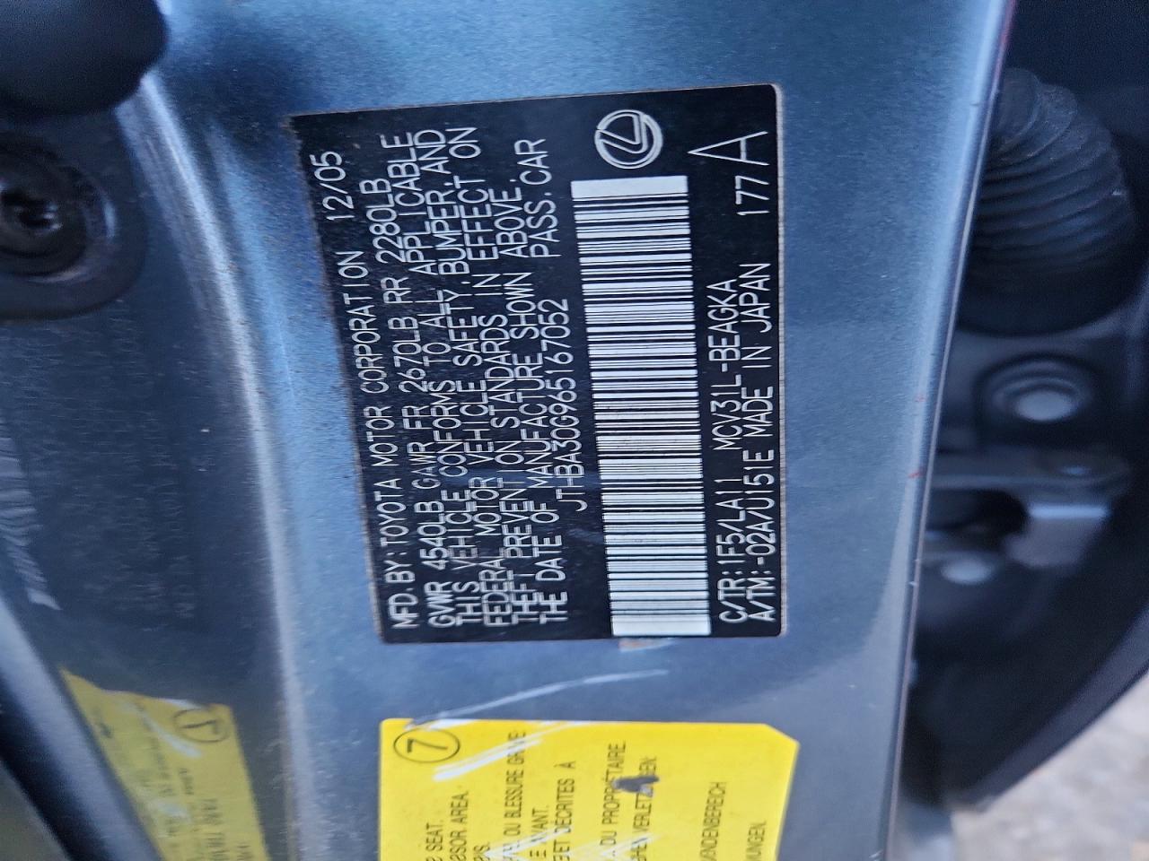 2006 Lexus Es 330 Gray vin: JTHBA30G965167052