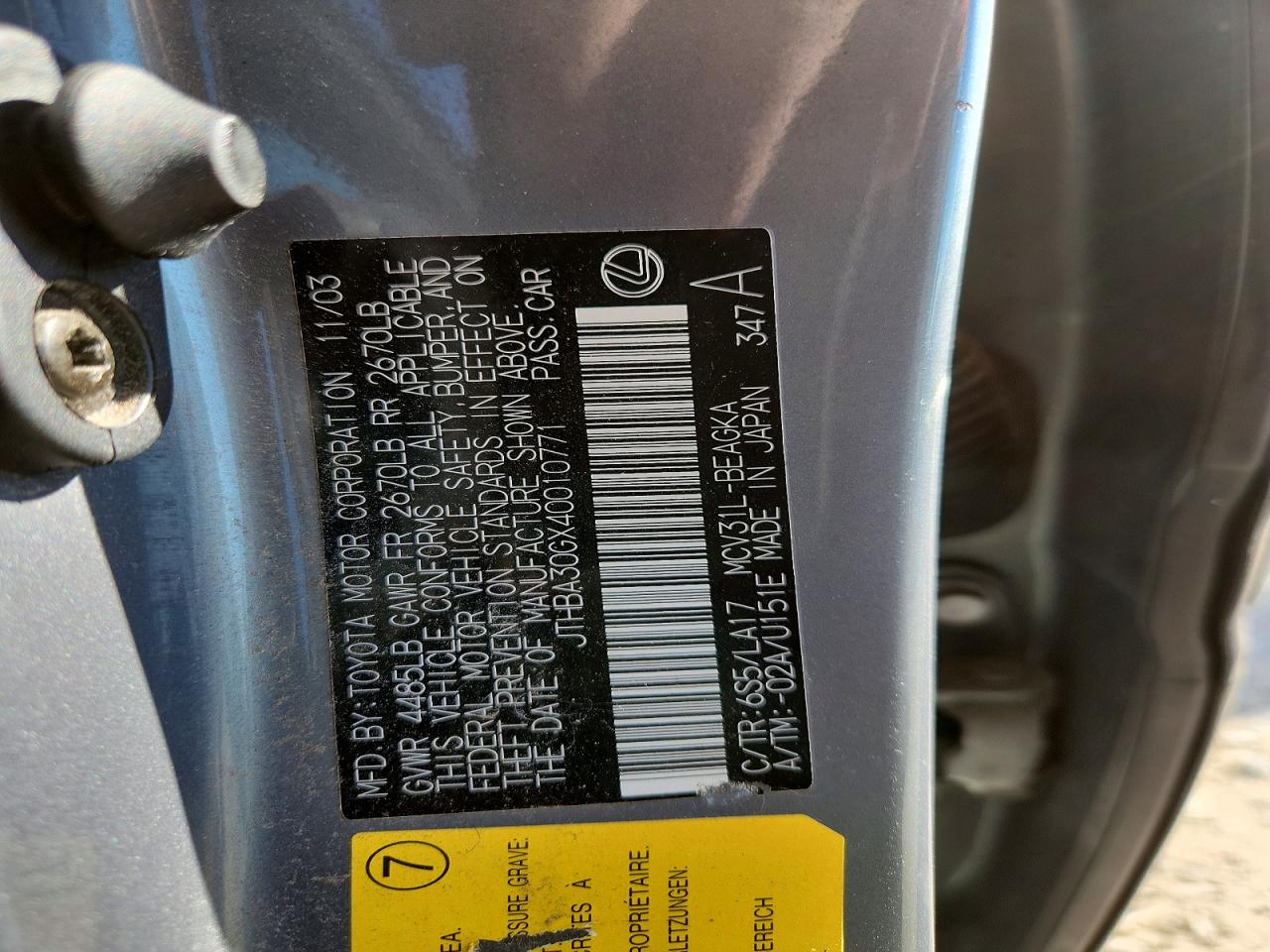 2004 Lexus Es 330 Base Silver vin: JTHBA30GX40010771