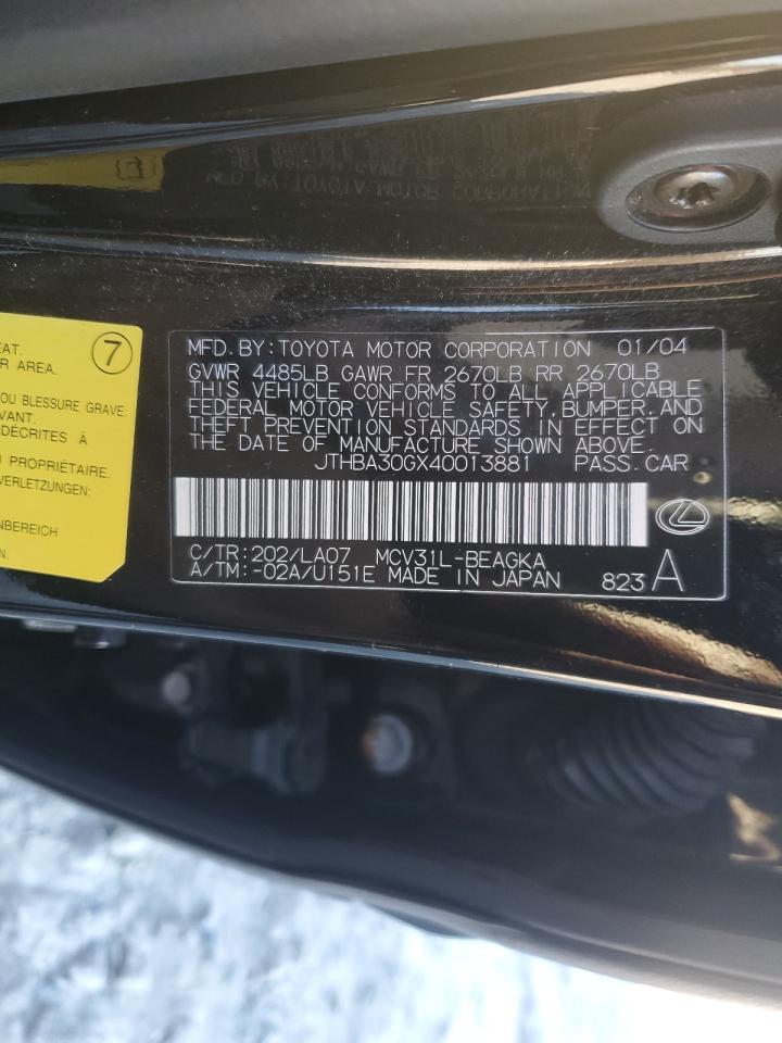 2004 Lexus Es 330   Black vin: JTHBA30GX40013881