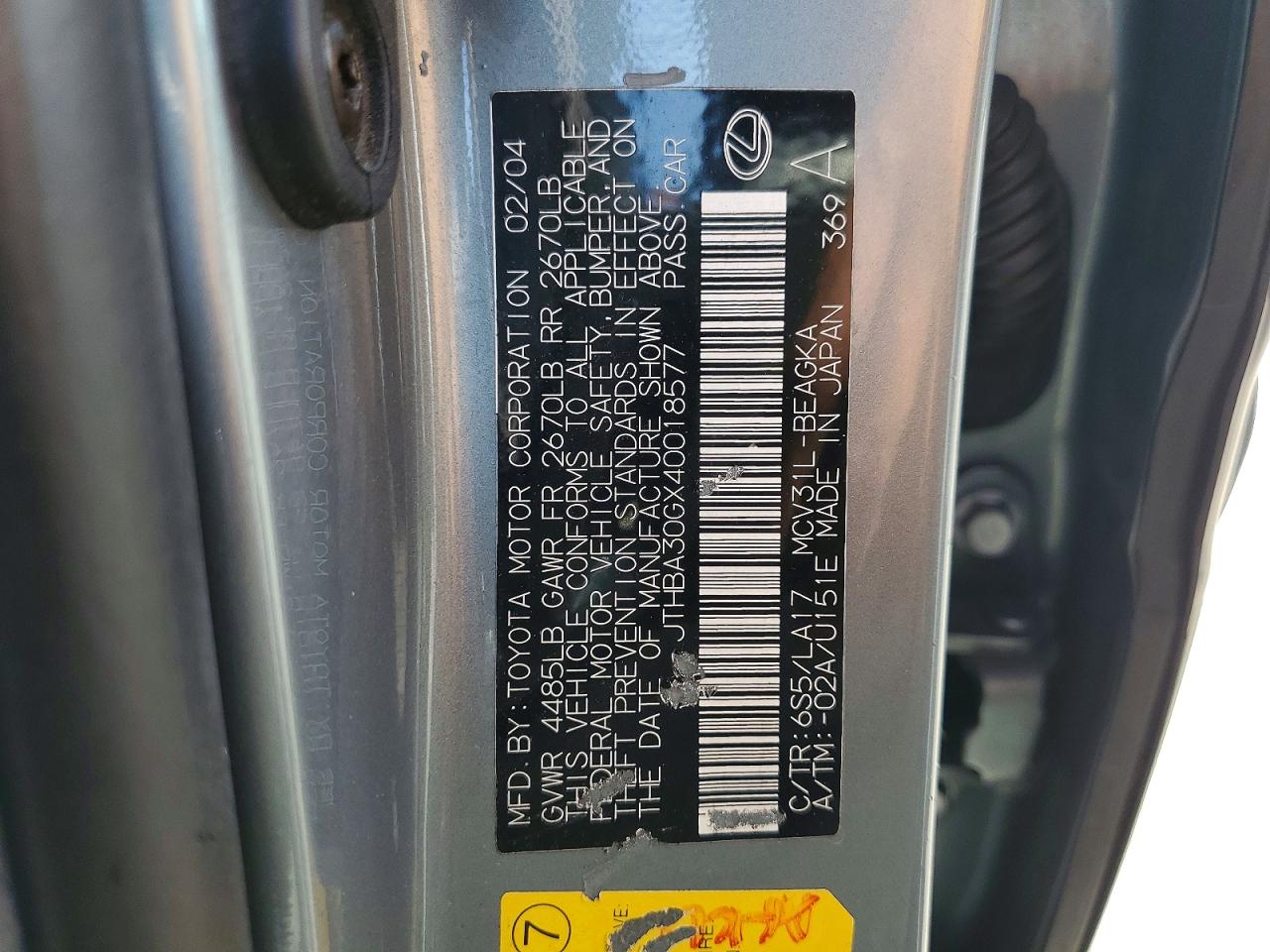 2004 Lexus Es 330 Green vin: JTHBA30GX40018577