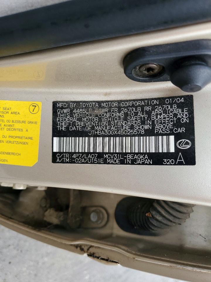 2004 Lexus Es 330 Gold vin: JTHBA30GX45025578