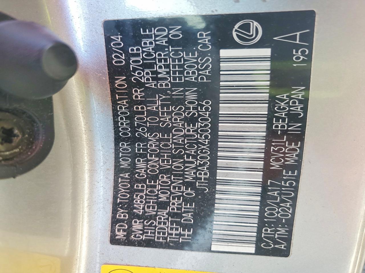 2004 Lexus Es 330 Серебряный vin: JTHBA30GX45030456
