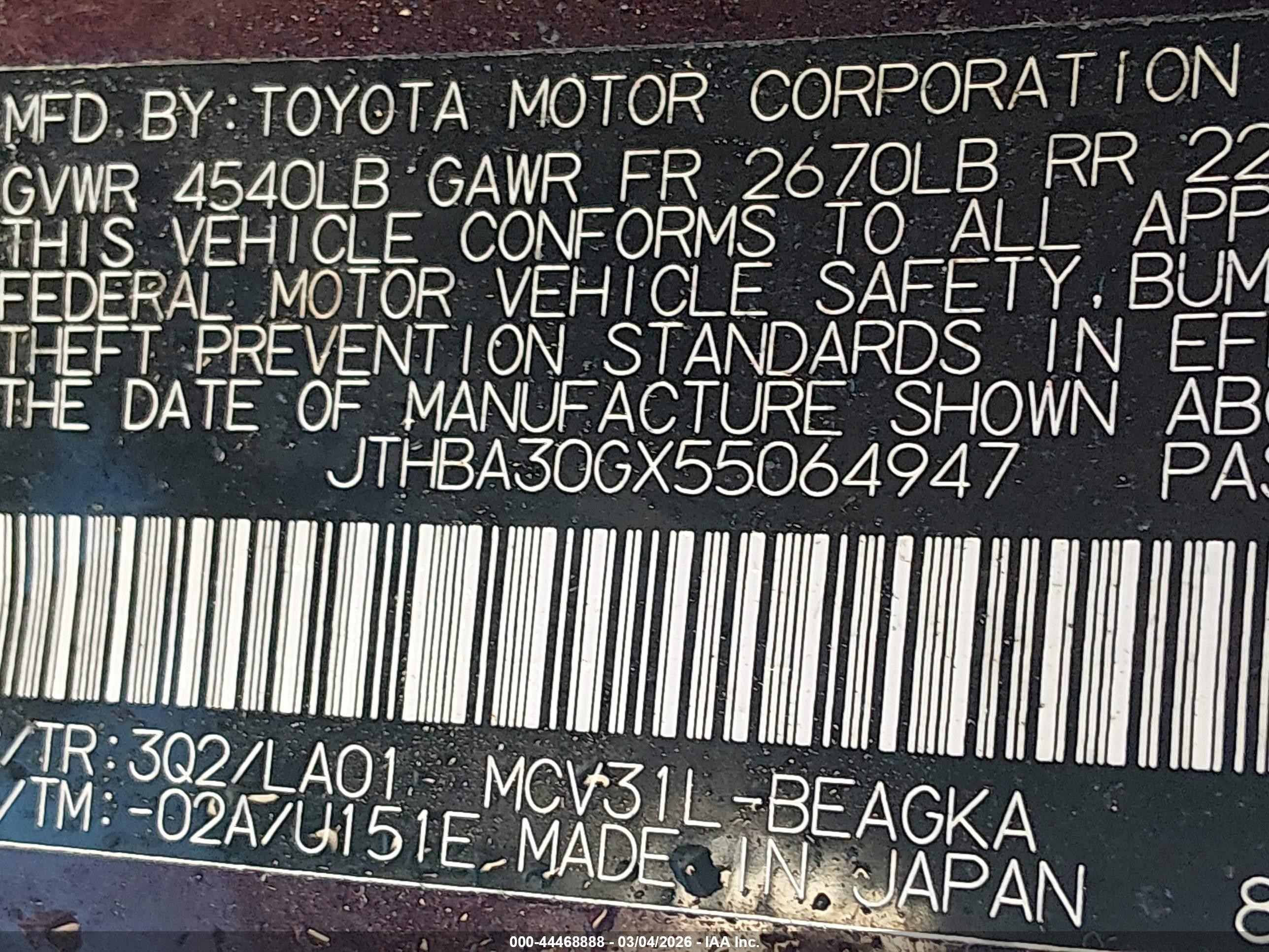 2005 Lexus Es 330 Maroon vin: JTHBA30GX55064947