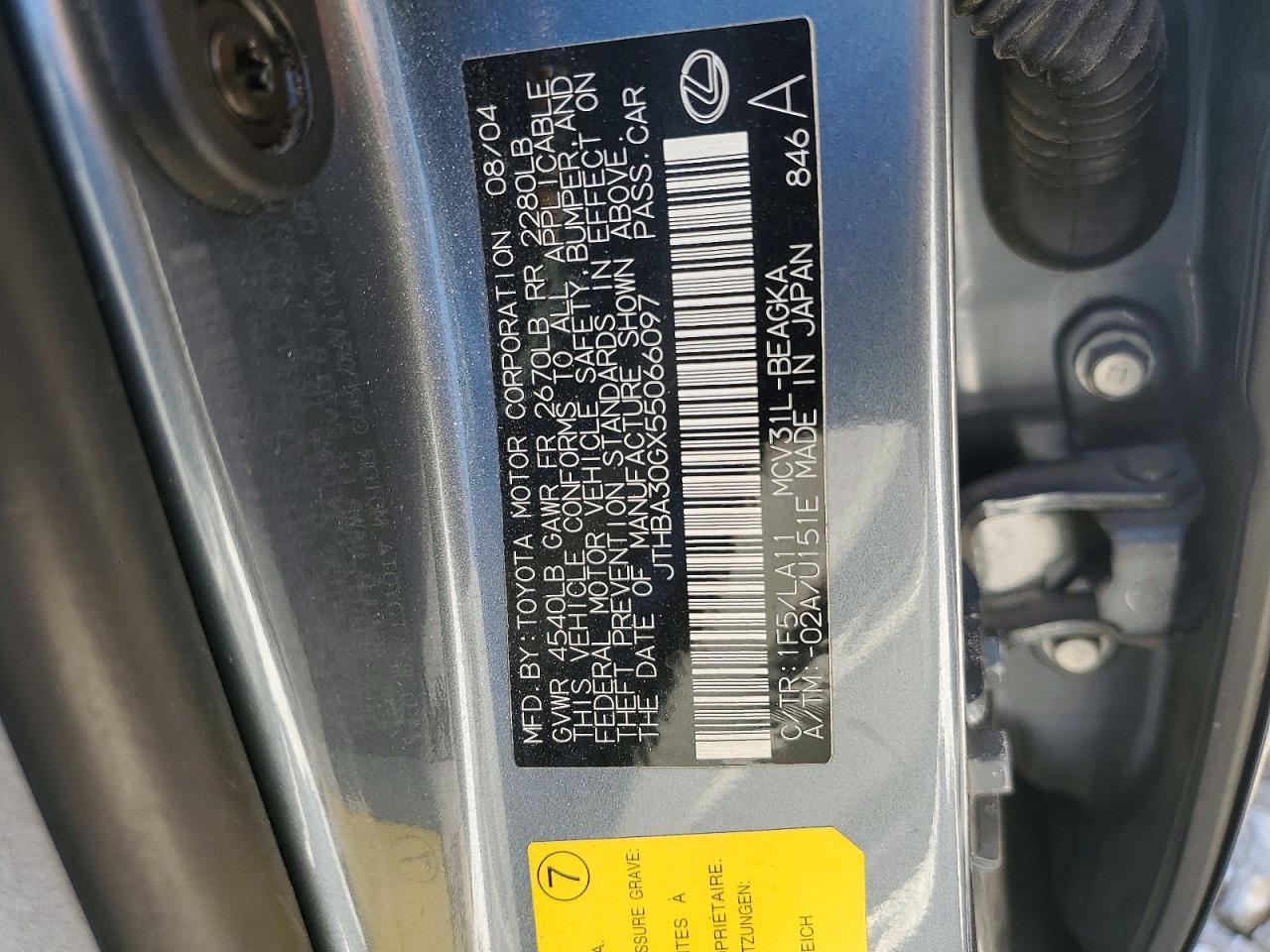 2005 Lexus Es 330 Gray vin: JTHBA30GX55066097