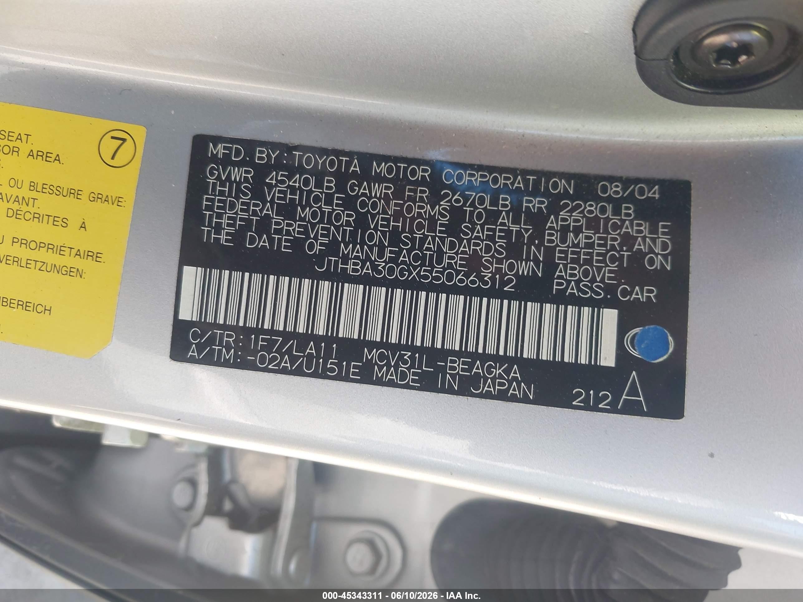 2005 Lexus Es 330   Silver vin: JTHBA30GX55066312