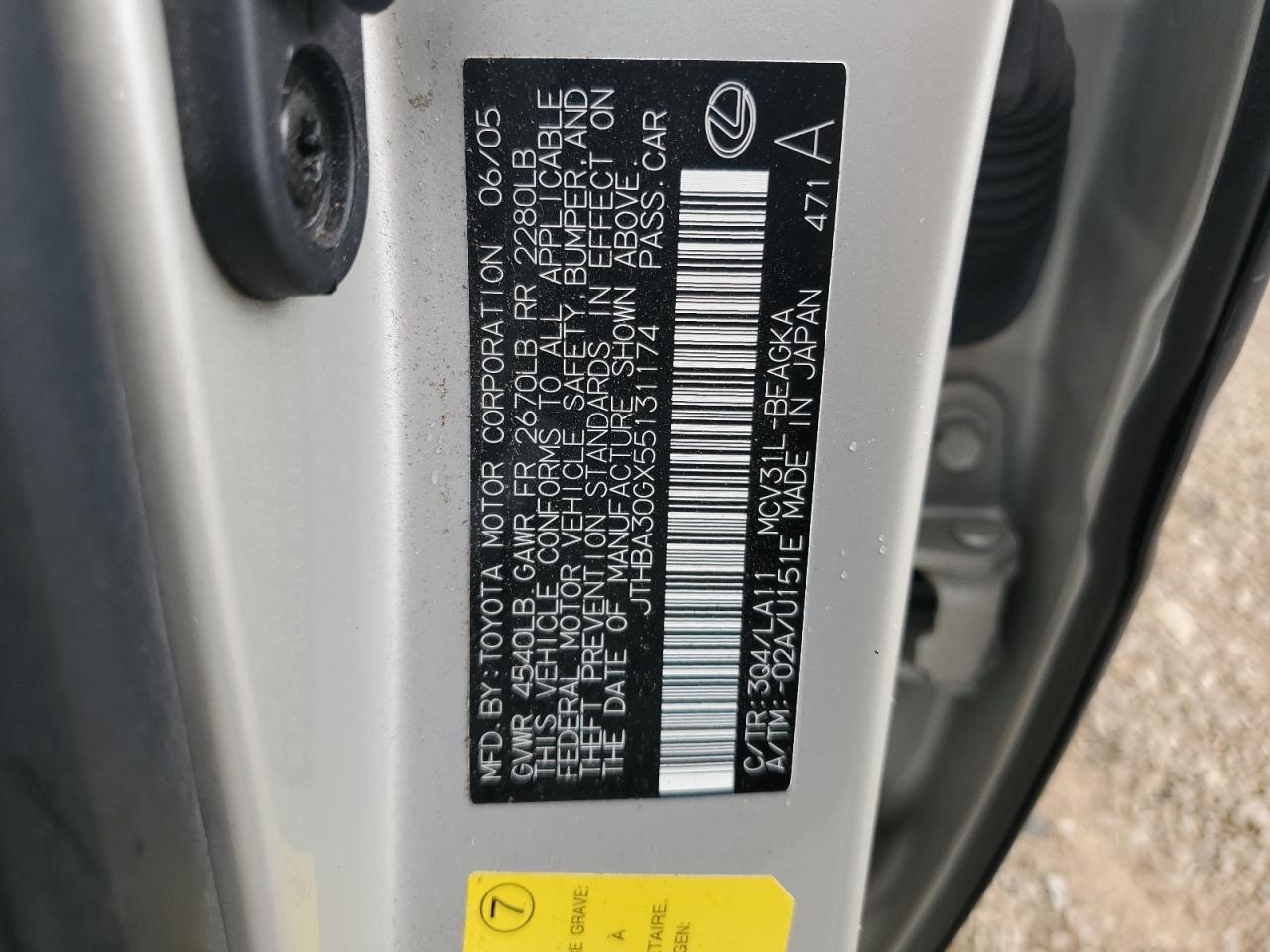 2005 Lexus Es 330 Бежевый vin: JTHBA30GX55131174