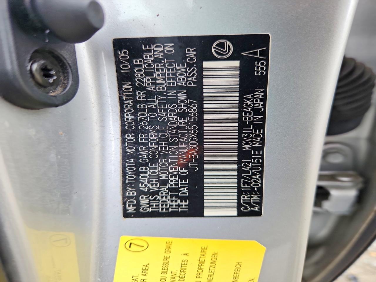 2006 Lexus Es 330 Silver vin: JTHBA30GX65156867