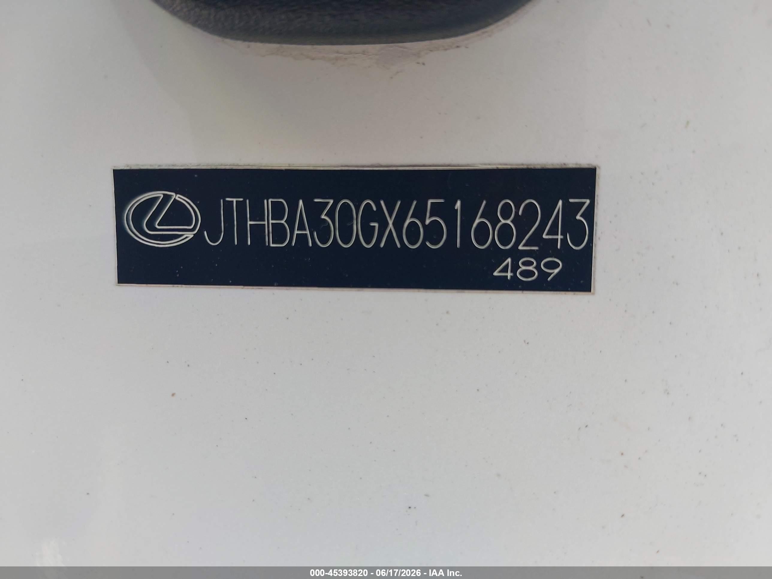 2006 Lexus Es 330   Белый vin: JTHBA30GX65168243