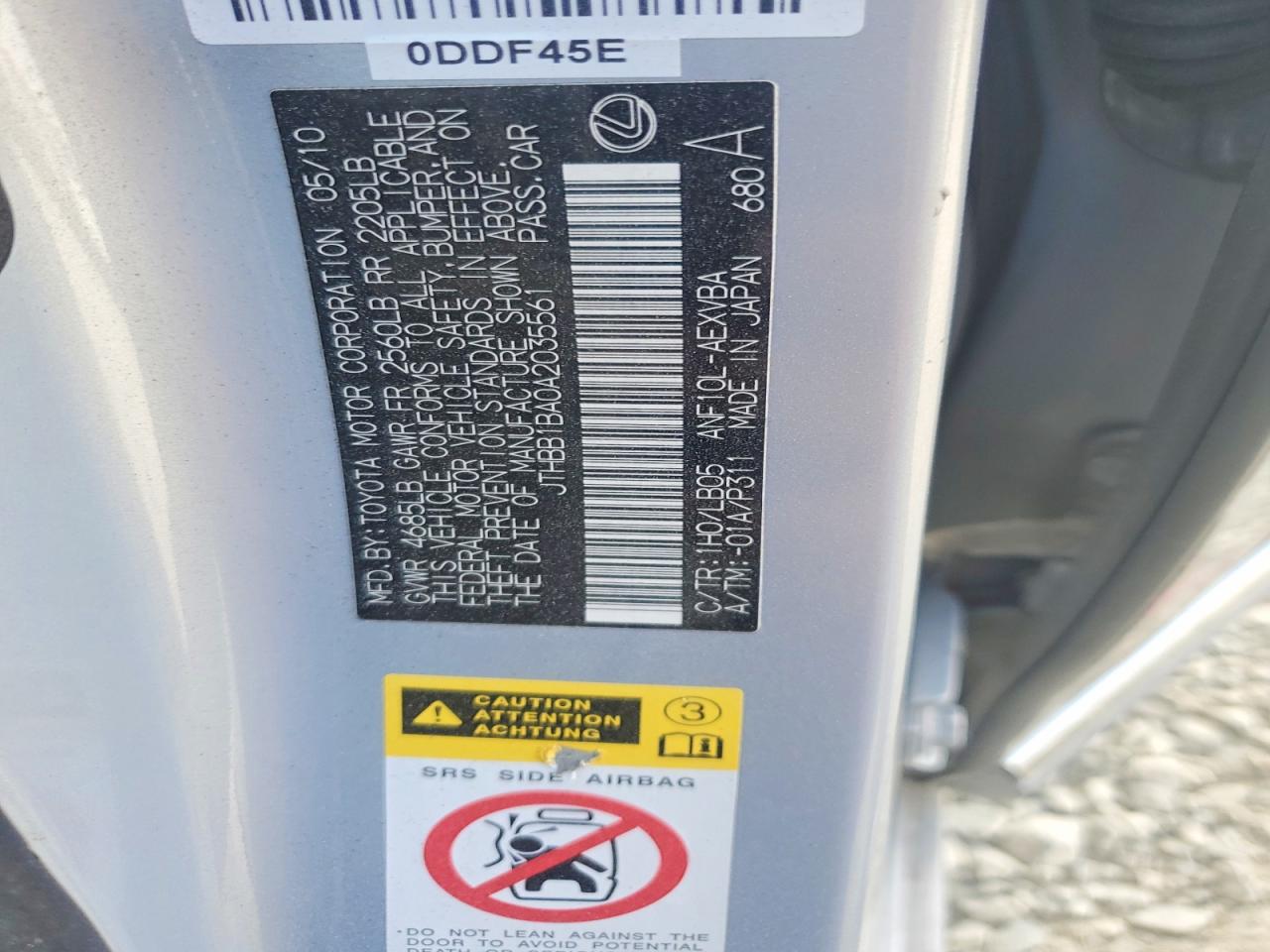 2010 Lexus Hs 250h Gray vin: JTHBB1BA0A2035561