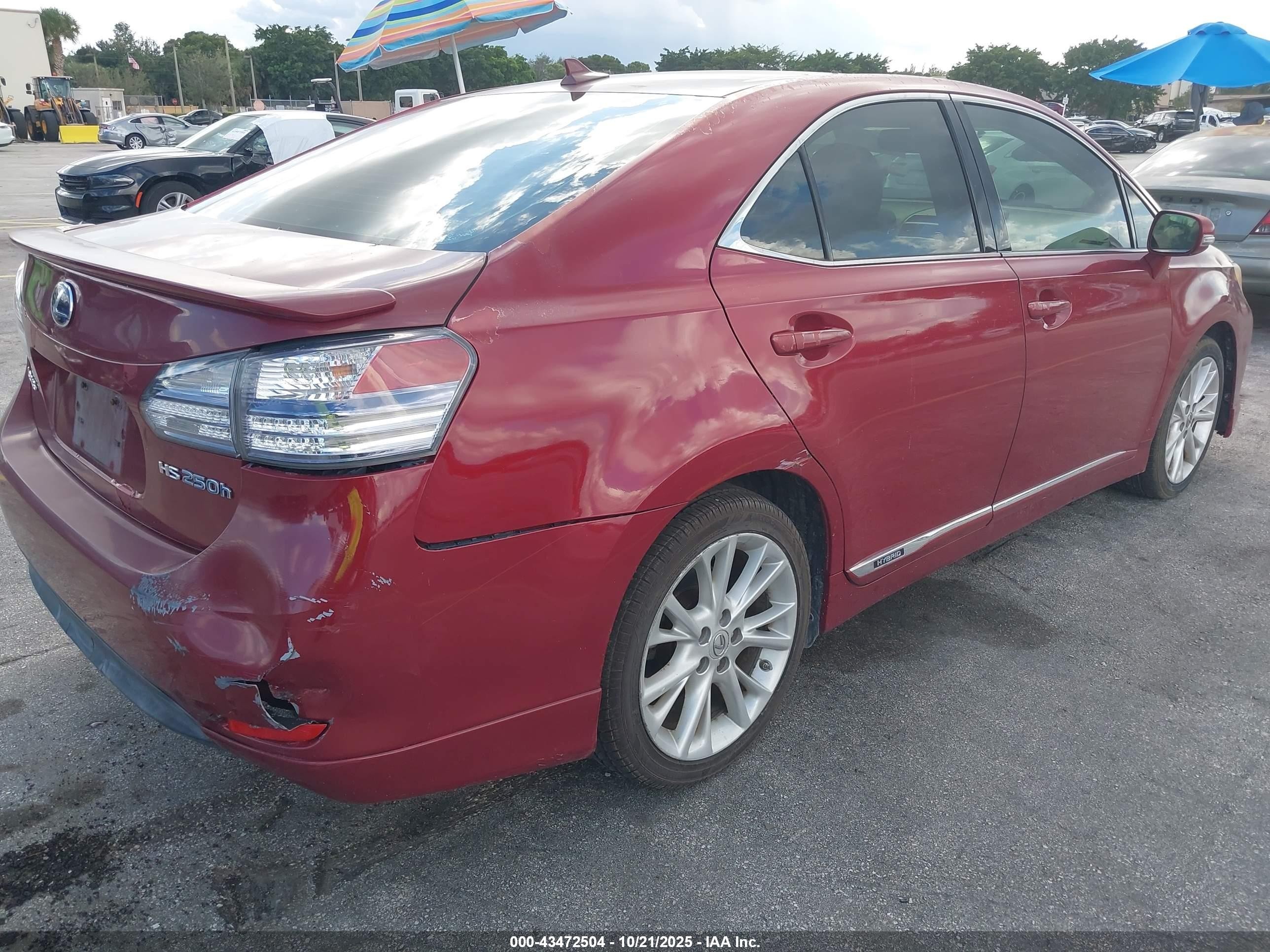 2010 Lexus Hs 250h Premium Red vin: JTHBB1BA3A2012890