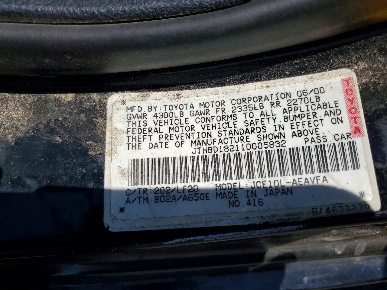 2001 Lexus Is 300 Черный vin: JTHBD182110005832