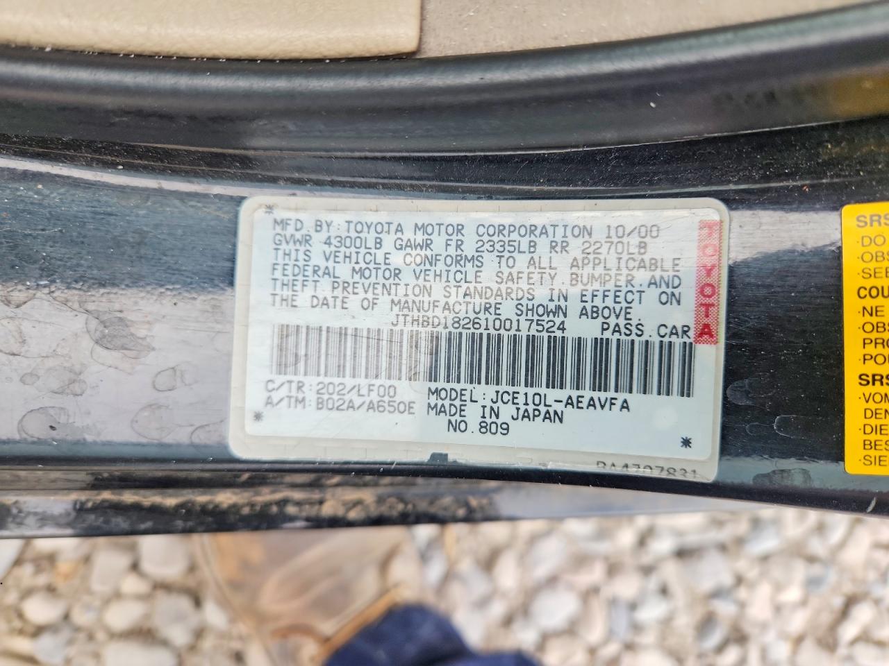 2001 Lexus Is 300 Black vin: JTHBD182610017524