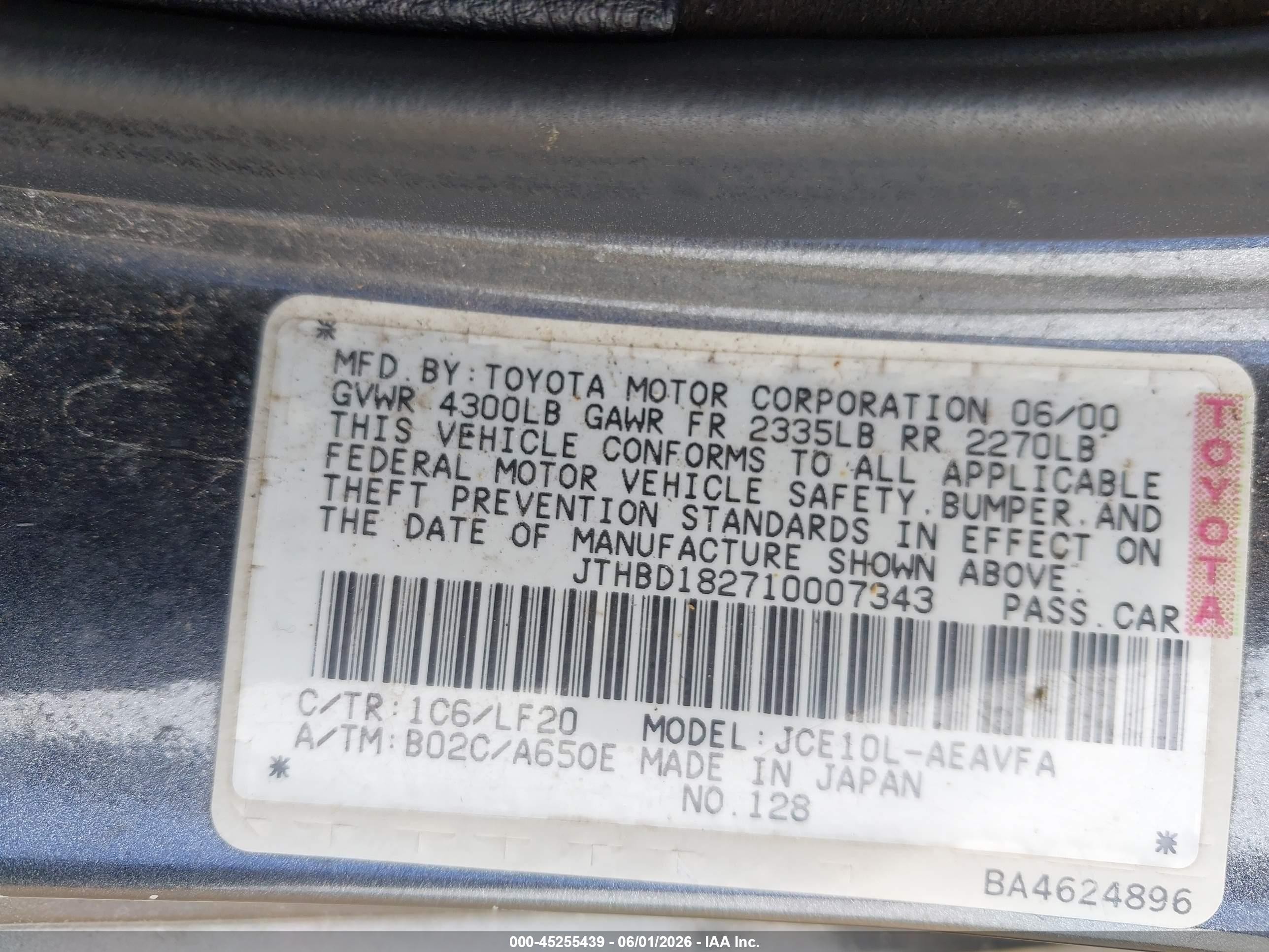 2001 Lexus Is 300   Gray vin: JTHBD182710007343