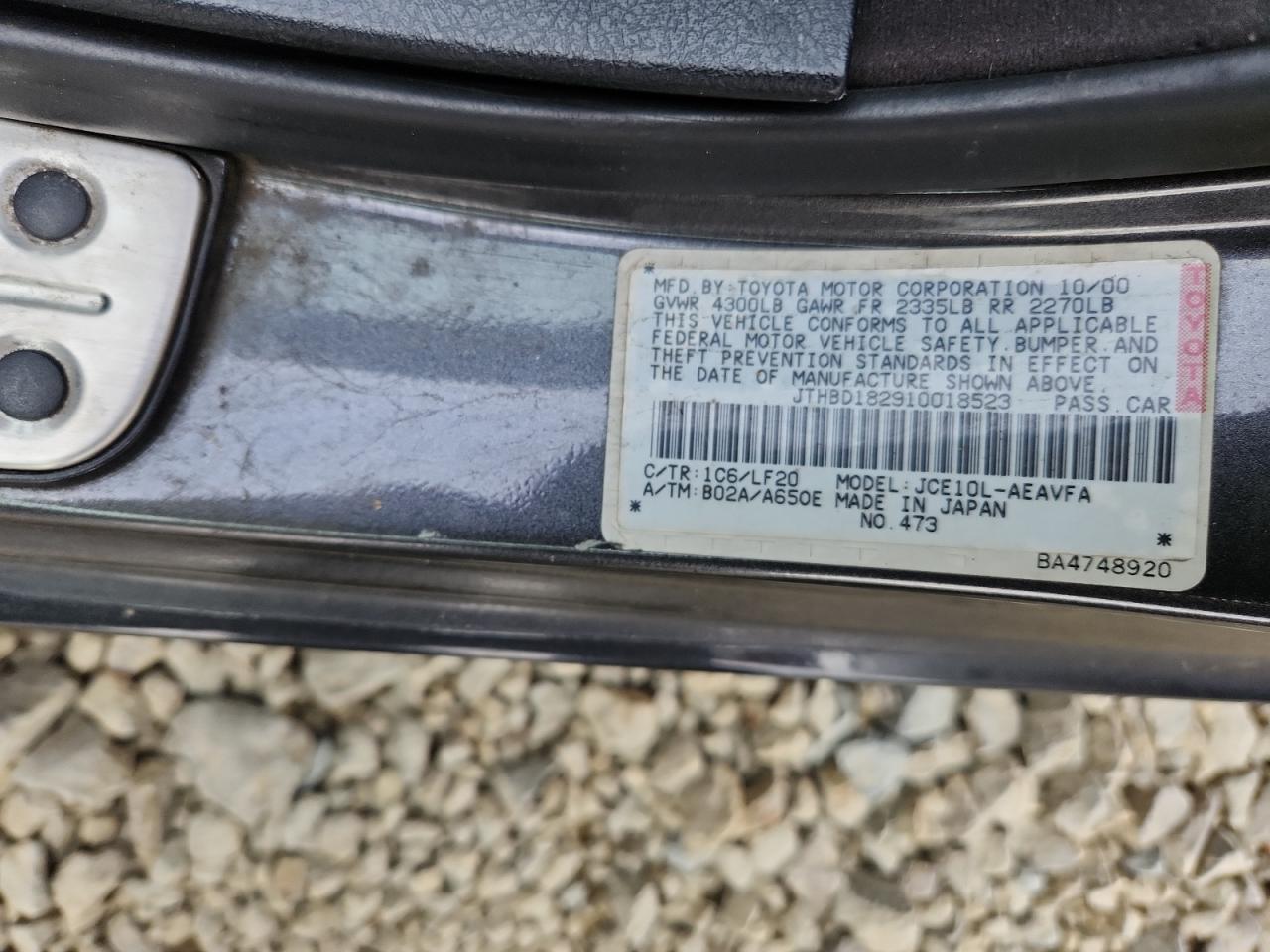2001 Lexus Is 300 Charcoal vin: JTHBD182910018523