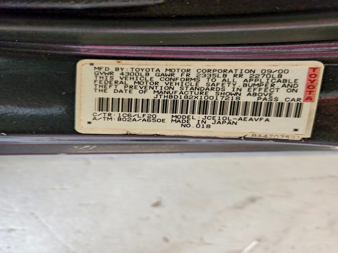 2001 Lexus Is 300 Gray vin: JTHBD182X10017218