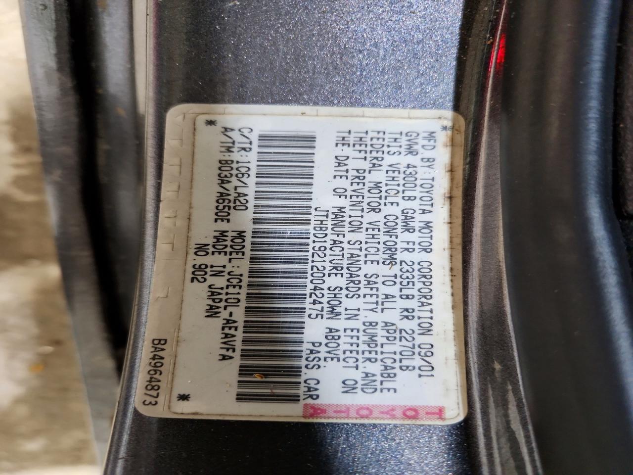 2002 Lexus Is 300 Charcoal vin: JTHBD192120042475