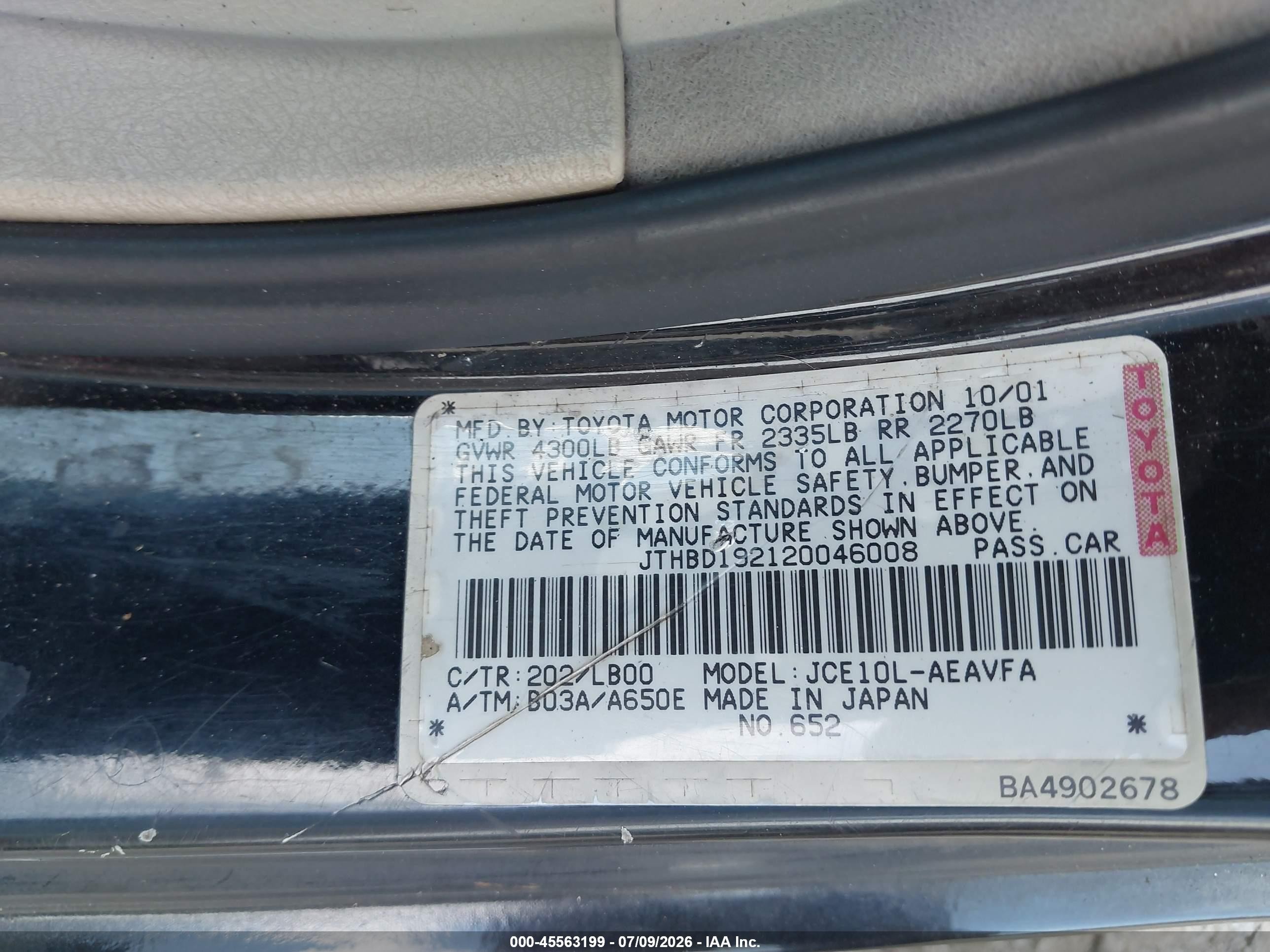 2002 Lexus Is 300 Black vin: JTHBD192120046008