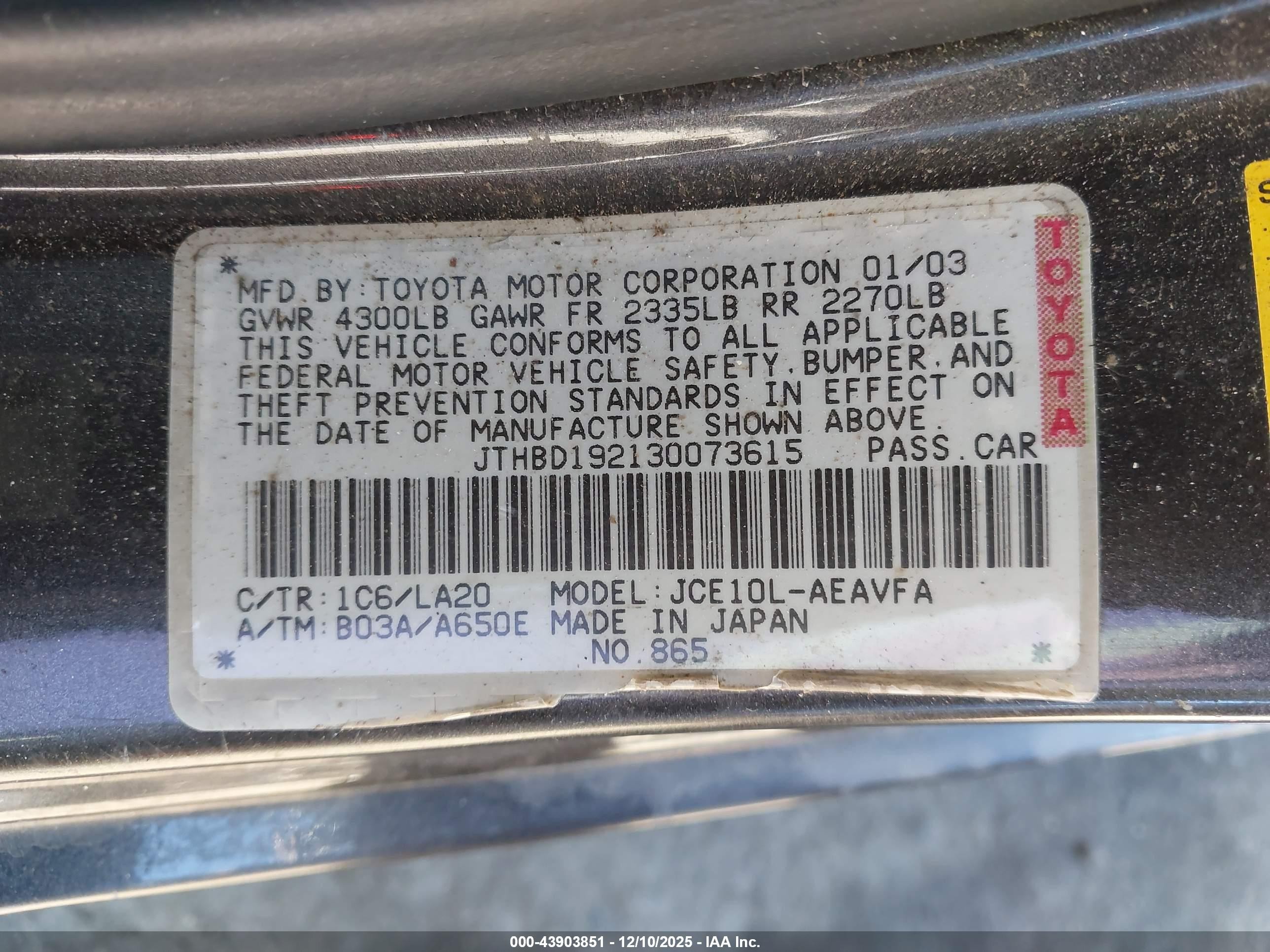 2003 Lexus Is 300   Gray vin: JTHBD192130073615