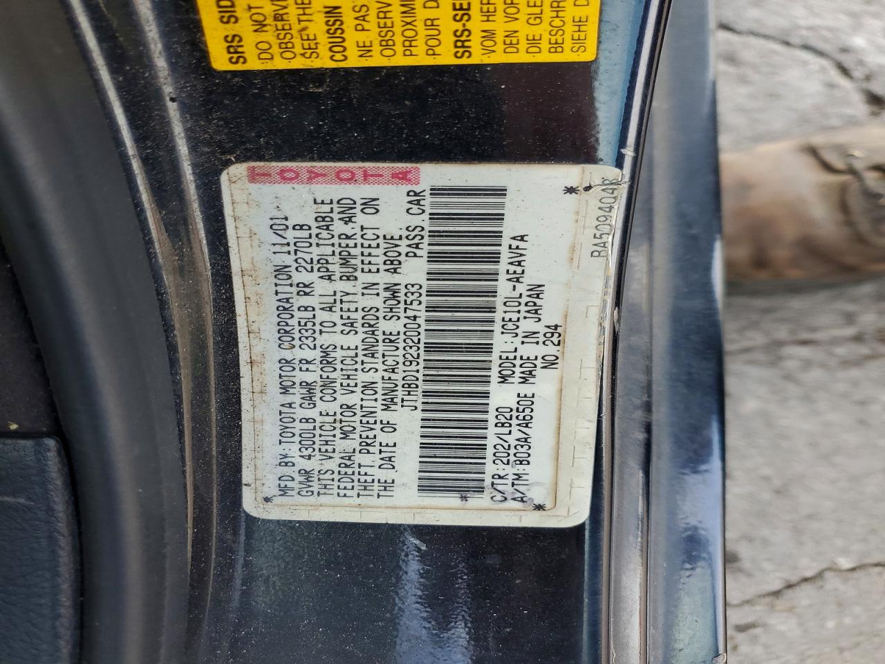2002 Lexus Is 300 Base Черный vin: JTHBD192320047533