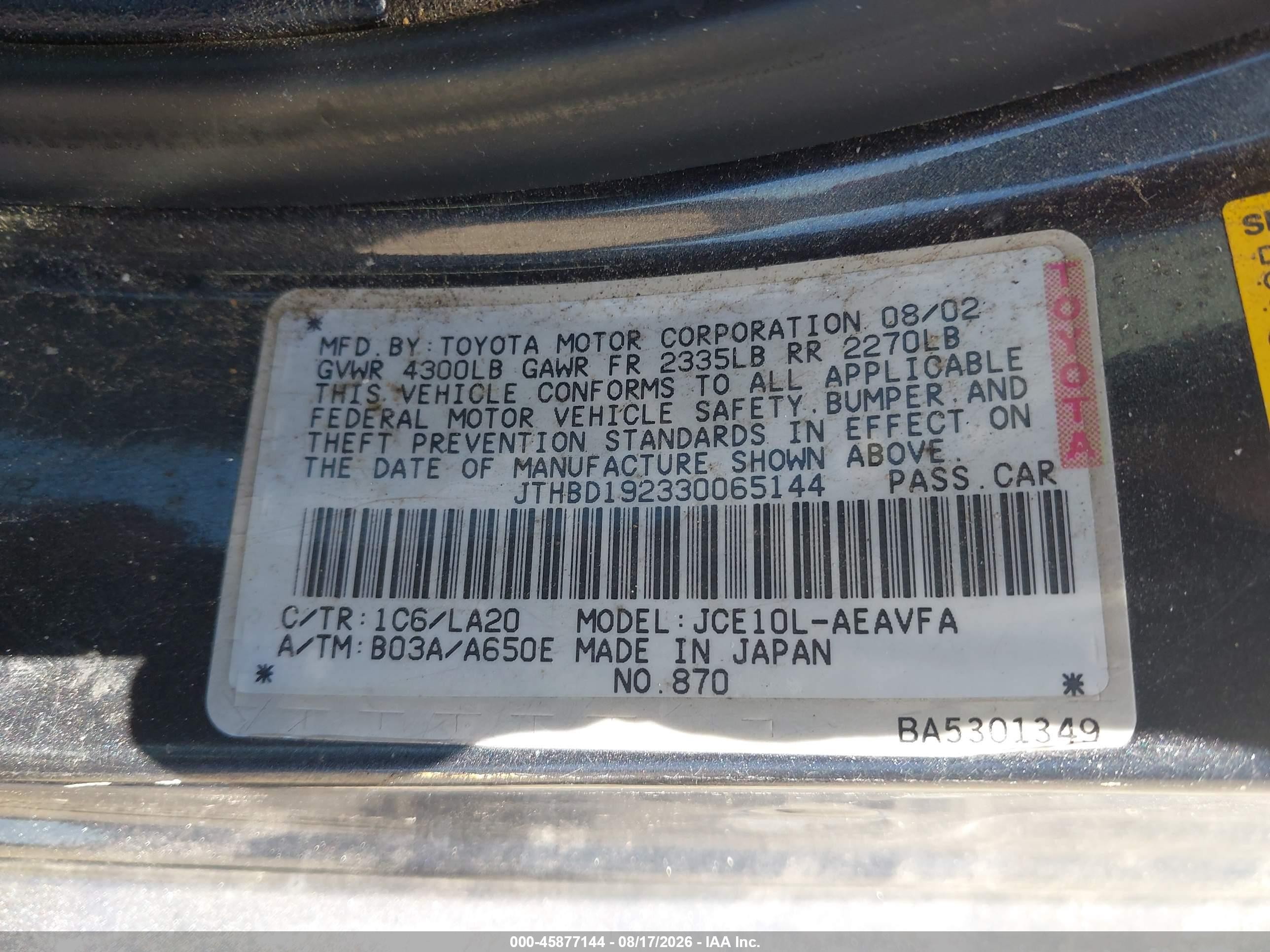 2003 Lexus Is 300   Gray vin: JTHBD192330065144