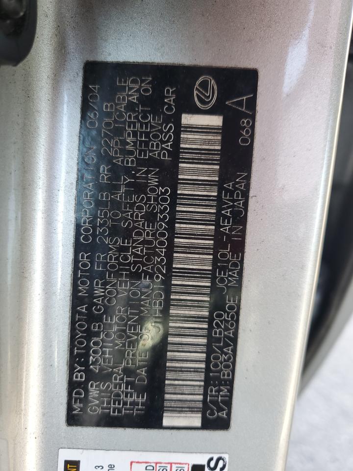 2004 Lexus Is 300 Silver vin: JTHBD192340093303