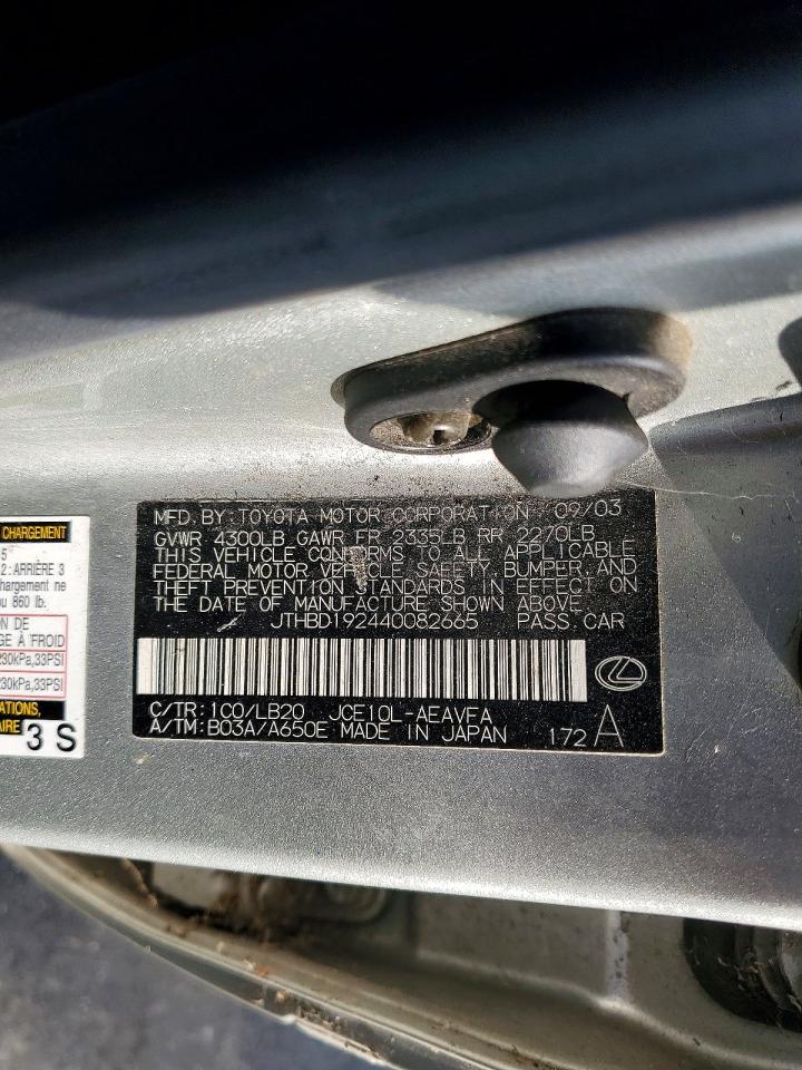 2004 Lexus Is 300 Silver vin: JTHBD192440082665