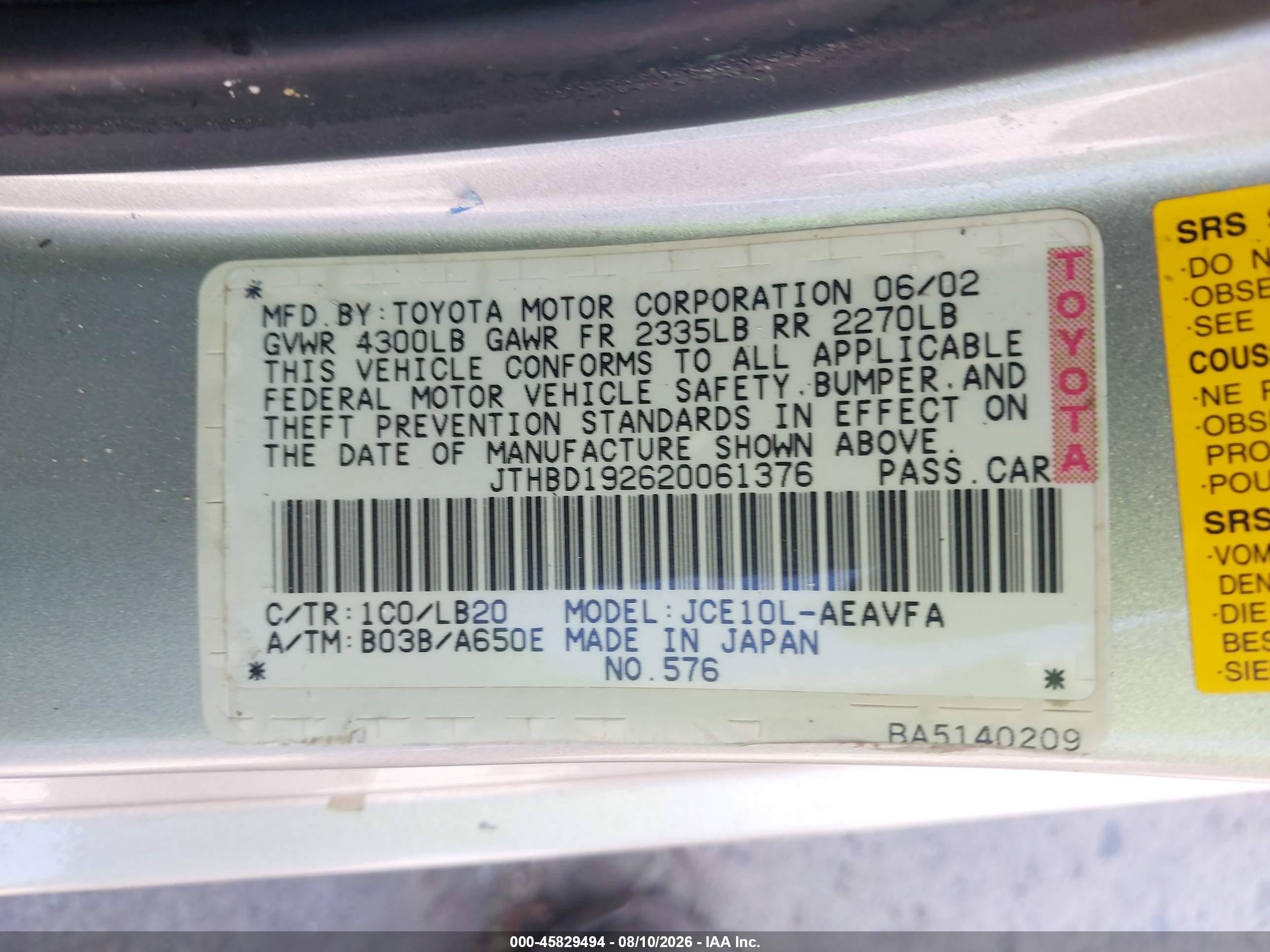 2002 Lexus Is 300   Gray vin: JTHBD192620061376