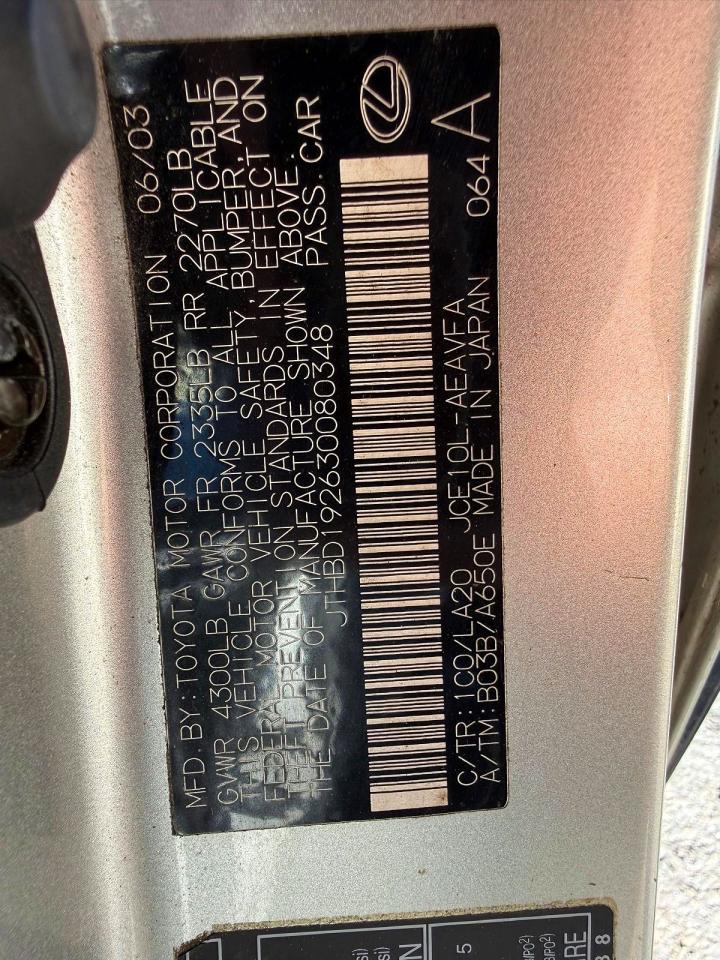 2003 Lexus Is 300 Jthbd192630080348 Blue vin: JTHBD192630080348