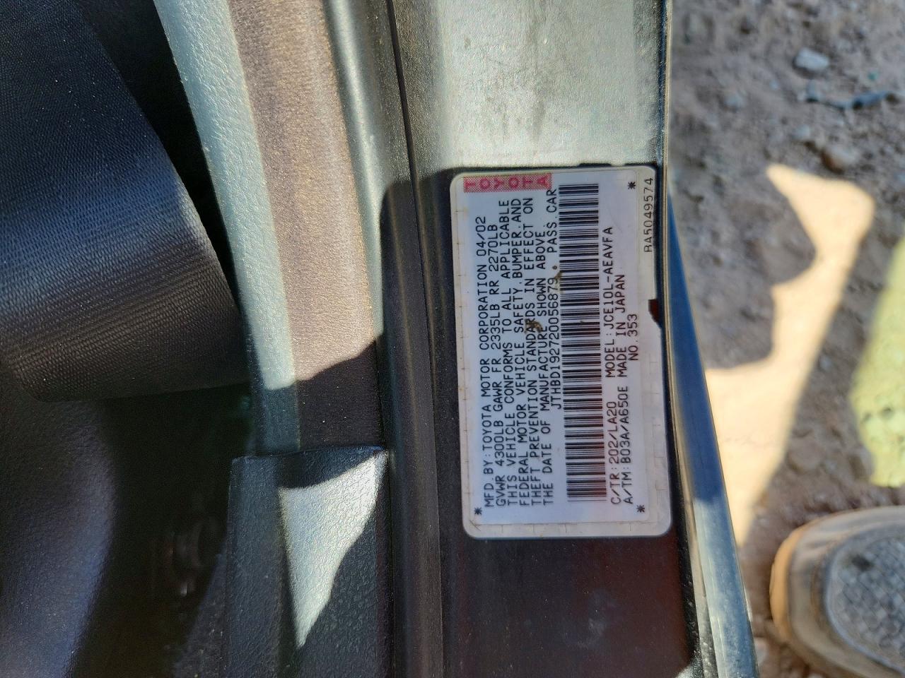 2002 Lexus Is 300 Base Black vin: JTHBD192720056879